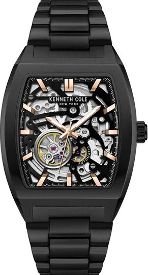 萬年鐘錶 - KENNETH COLE  美國紐約品牌  全黑酒桶型透視機芯機械不鏽鋼款男錶 KCWGY0058601  錶徑40MM