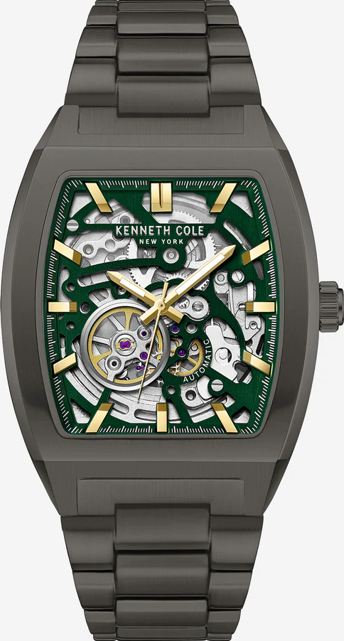 萬年鐘錶 - KENNETH COLE  美國紐約品牌  全黑酒桶型透視機芯機械不鏽鋼款男錶 KCWGY0058602  錶徑40MM