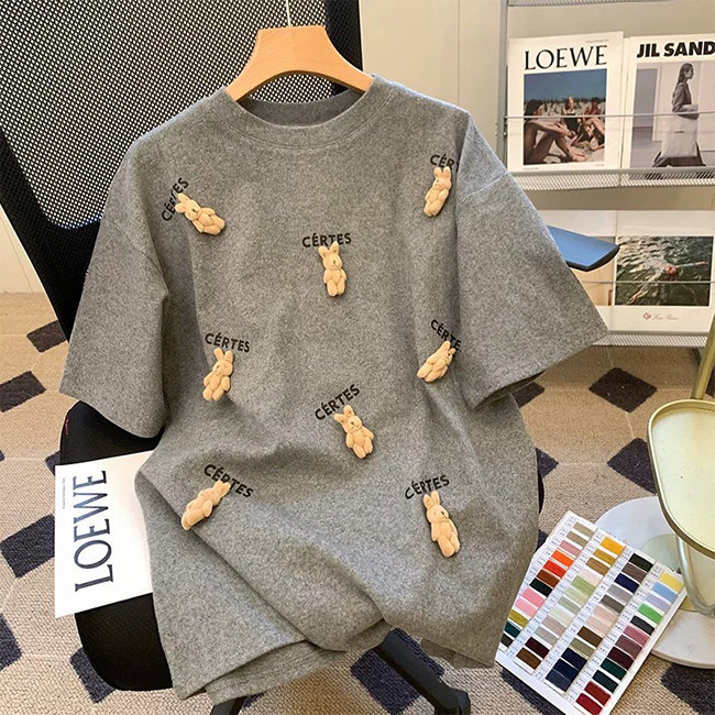 25SS立體兔兔玩偶五分袖上衣-一色實拍