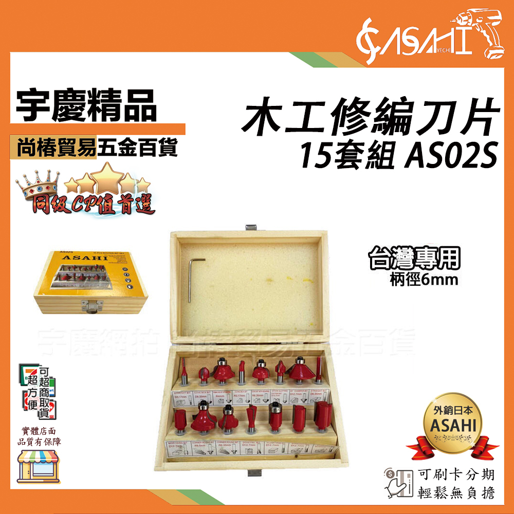 附發票｜AS02S木工銑刀｜ 修邊刀片15隻組6mm 木工銑刀 路達 RY071 RY070