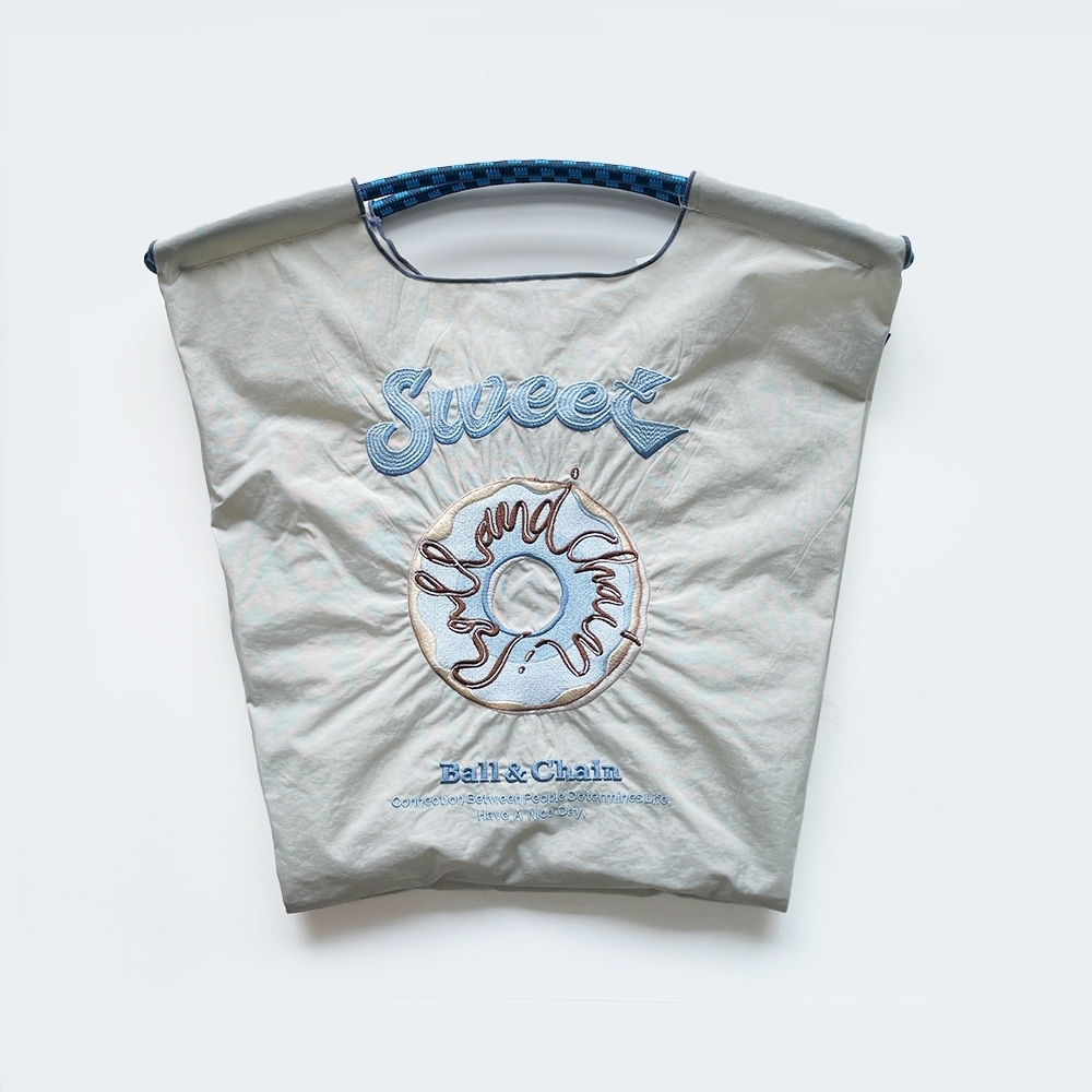 Ball＆Chain 刺繡環保購物袋 M號 - 淺灰 (30100527)