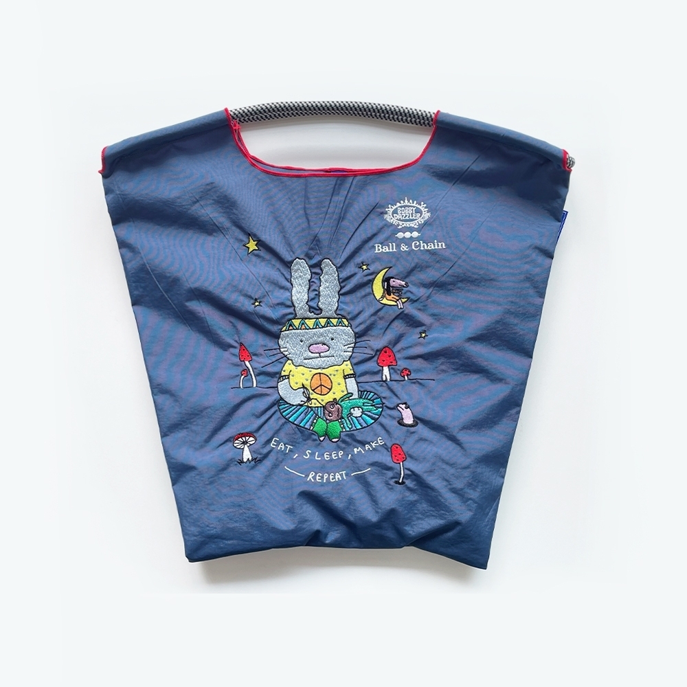 Ball＆Chain 刺繡環保購物袋 M號 - 藍 (32200232)