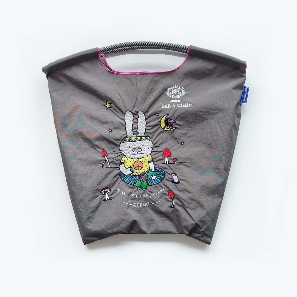 Ball＆Chain 刺繡環保購物袋 M號 - 灰 (32200261)
