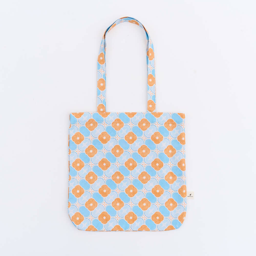 Happy Square Tote Bag/Old Ceramic Tile No.10/Green Bathhouse