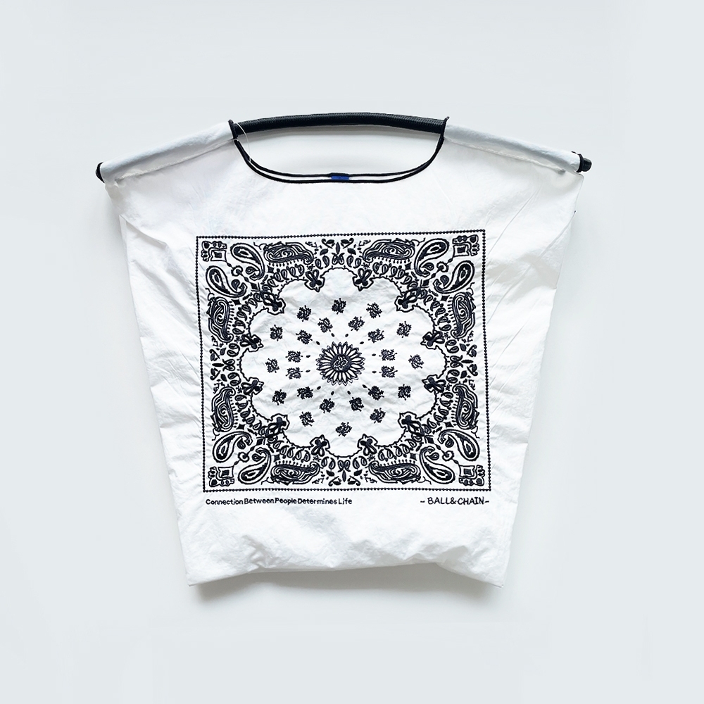 Ball＆Chain 刺繡環保購物袋 M號 - 白/黑 (30100804)