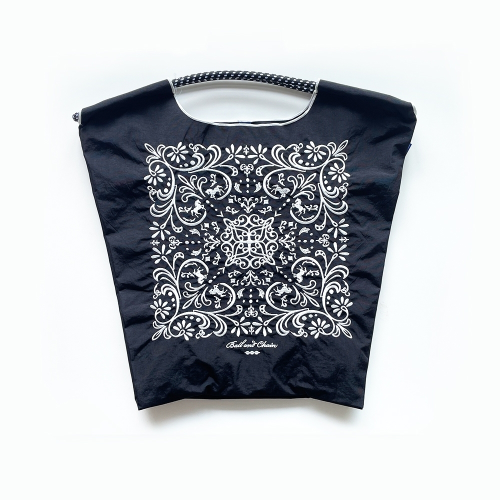 Ball＆Chain 刺繡環保購物袋 M號 - 黑 (30102501)
