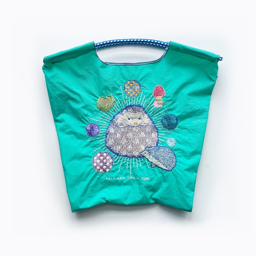 Ball＆Chain 刺繡環保購物袋 M號 - 湖水綠 (31300824)