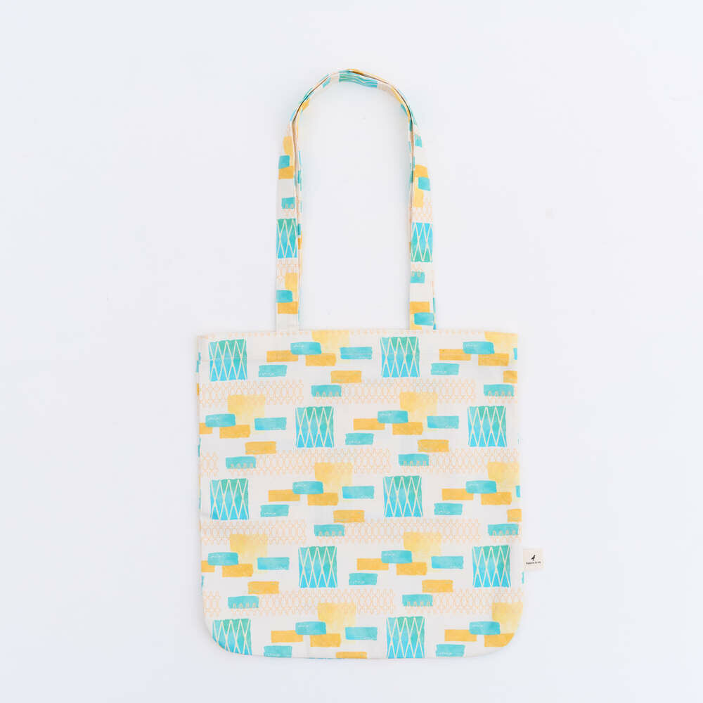 Happy Square Tote Bag/Old Ceramic Tile No.10/Green Bathhouse