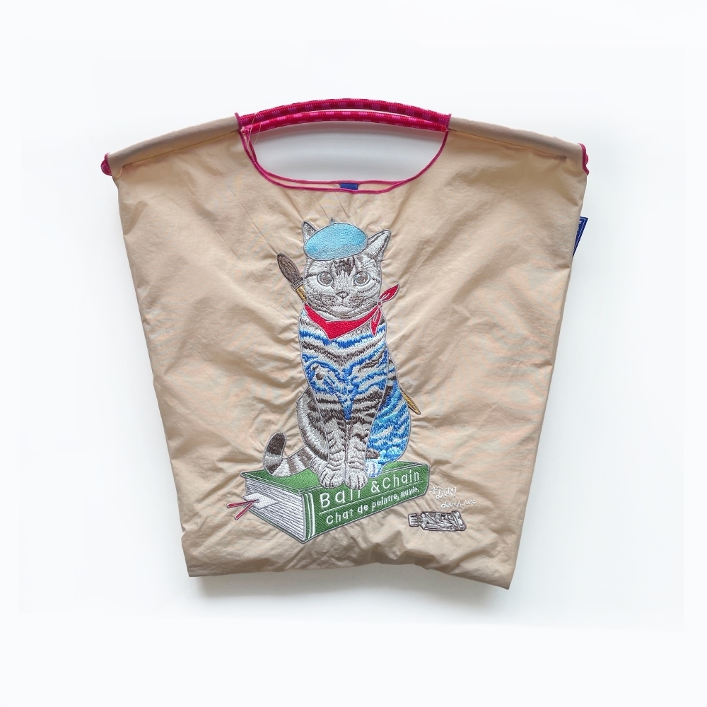 Ball＆Chain 刺繡環保購物袋 M號 - 卡其 (31300903)