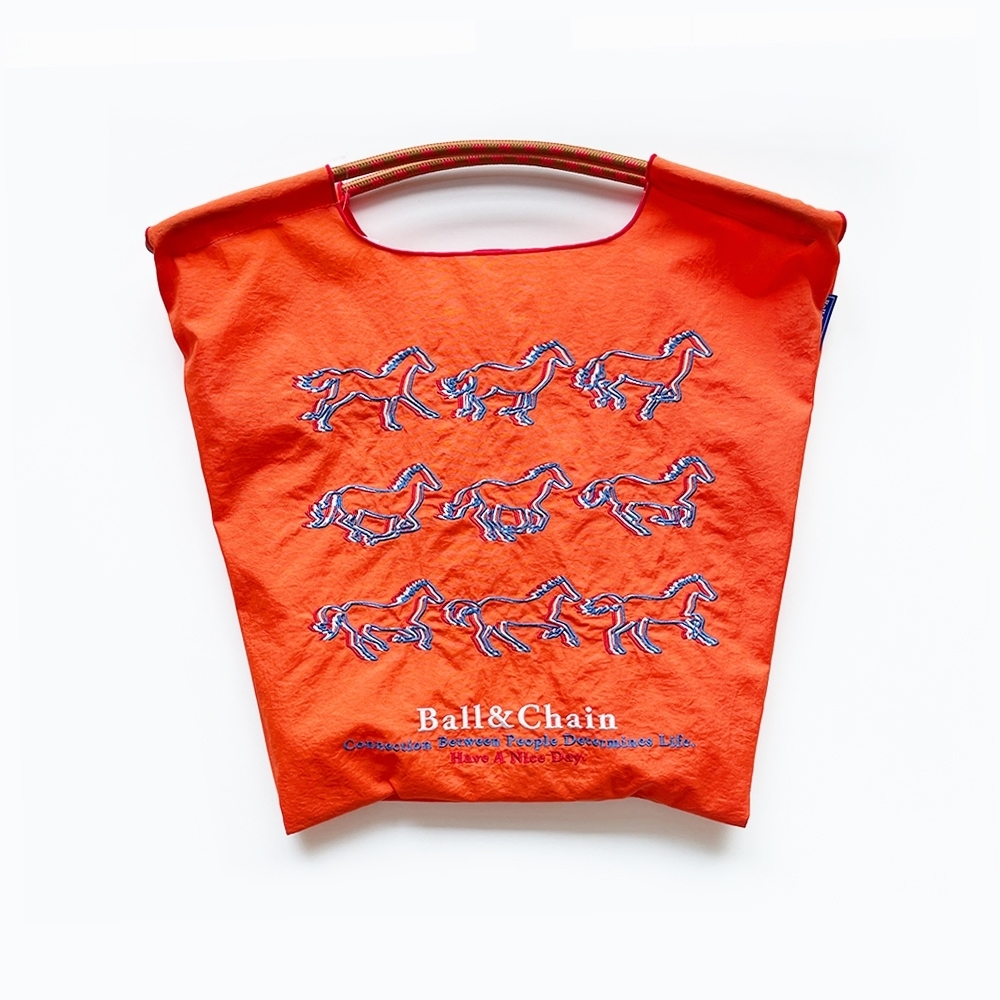Ball＆Chain 刺繡環保購物袋 M號 - 橘紅 (30101307)