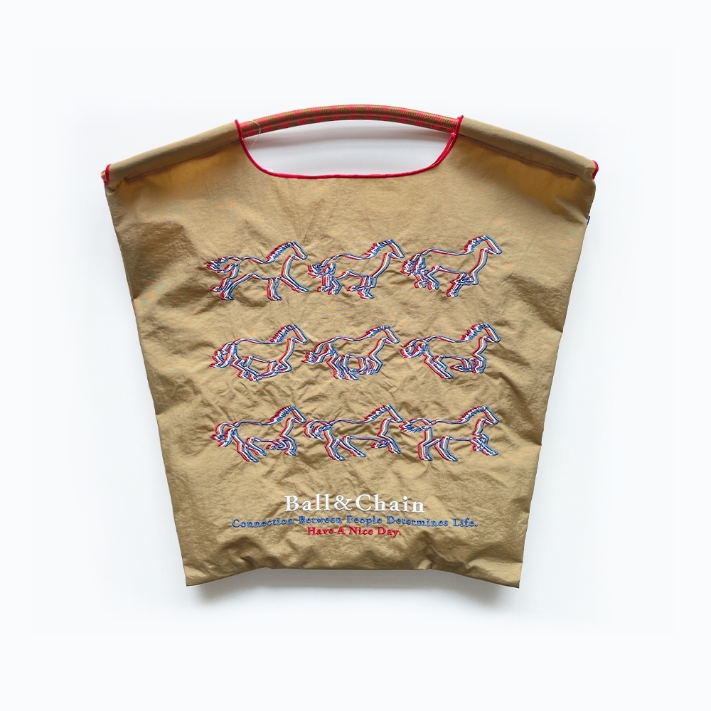 Ball＆Chain 刺繡環保購物袋 M號 - 卡其 (30101303)