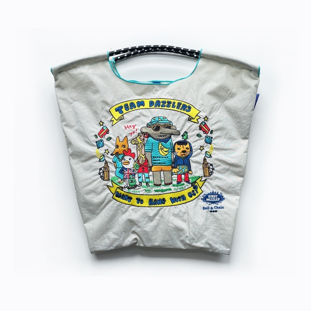 Ball＆Chain 刺繡環保購物袋 M號 - 淺灰 (32200327)