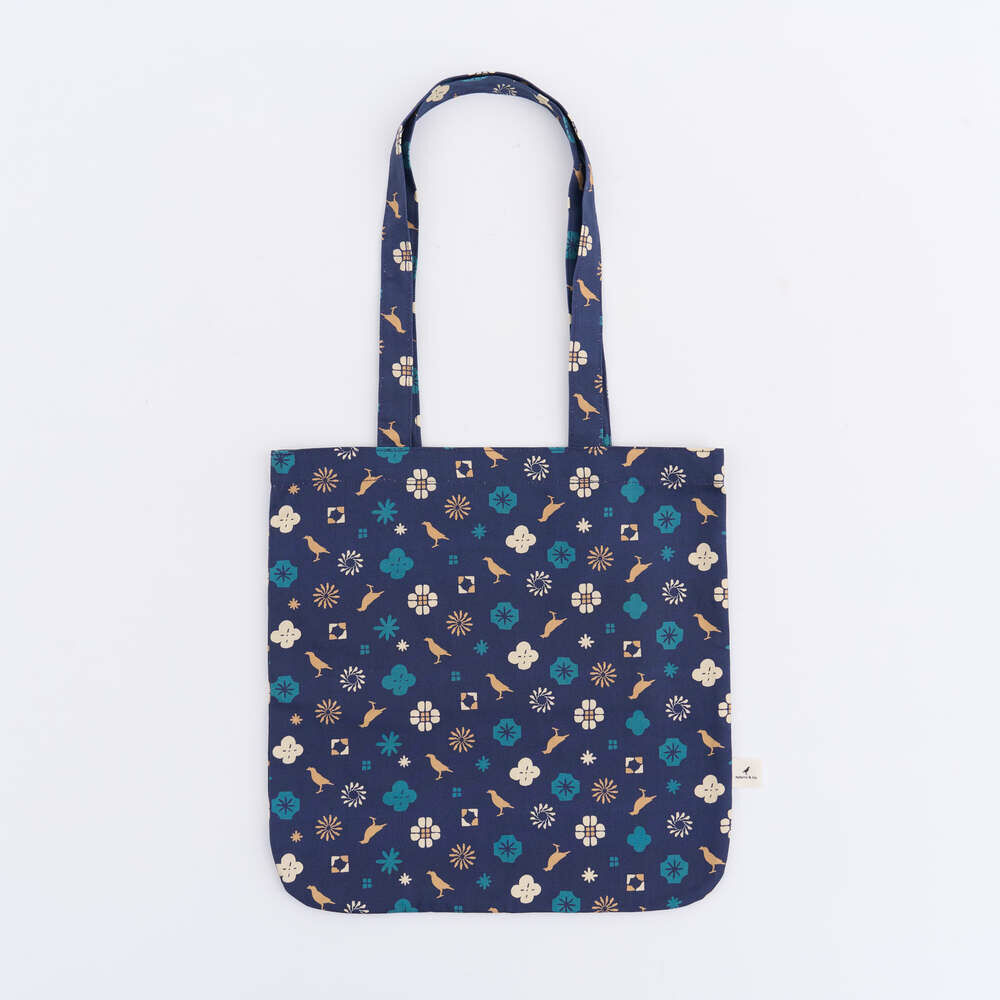 Happy Square Tote Bag/Old Ceramic Tile No.10/Green Bathhouse