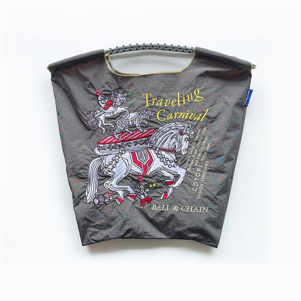 Ball＆Chain 刺繡環保購物袋 M號 - 灰 (32100561)