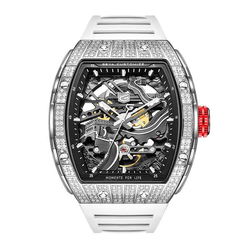 【GEYA格雅】長城系列 G78151GWKK/G78151GWKW 酒桶款 220顆晶鑽錶殼 雙面鏤空 長城標誌錶蓋 夜光 機械 手錶
