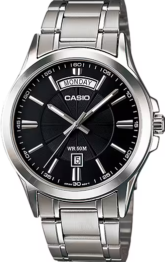 萬年鐘錶 - CASIO  簡潔大方黑面經典不鏽鋼男錶 MTP-1381D-1AV 錶徑40MM