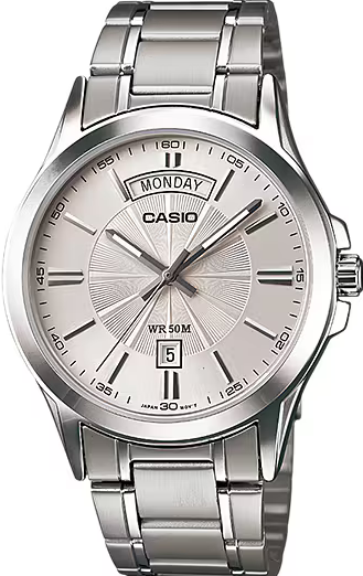 萬年鐘錶 - CASIO  簡潔大方白面經典不鏽鋼男錶 MTP-1381D-7A  錶徑40MM