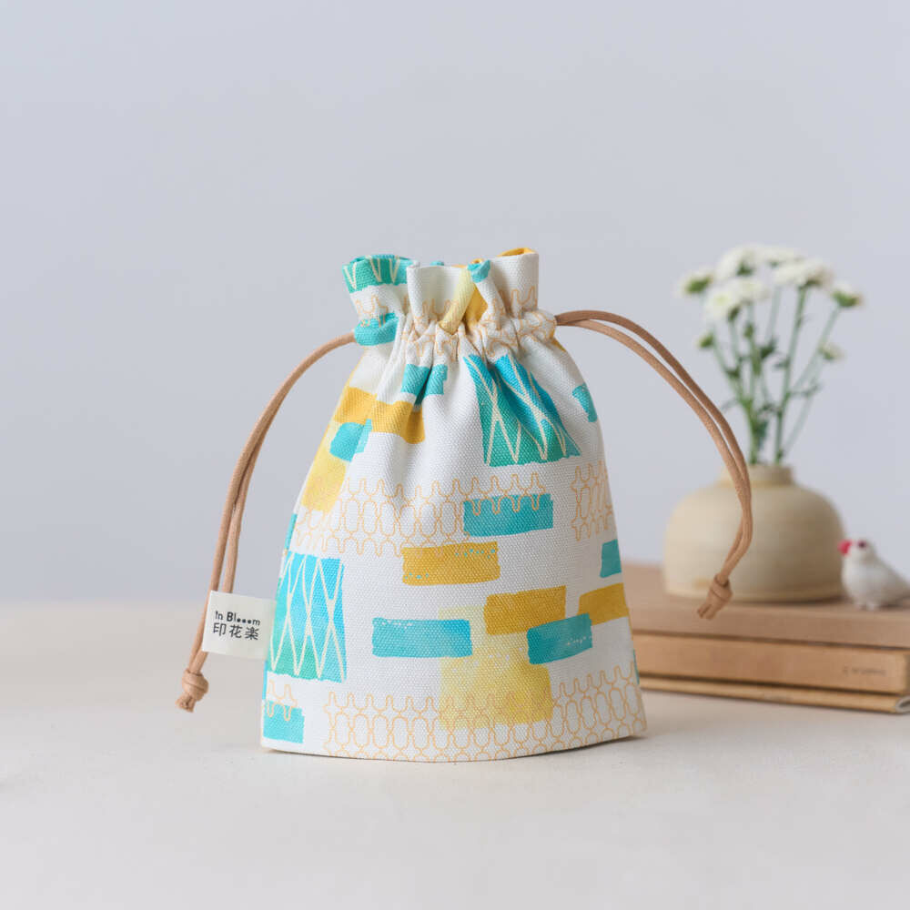 Small Purse-String Bag/Old Ceramic Tile No.10/Green Bathhouse