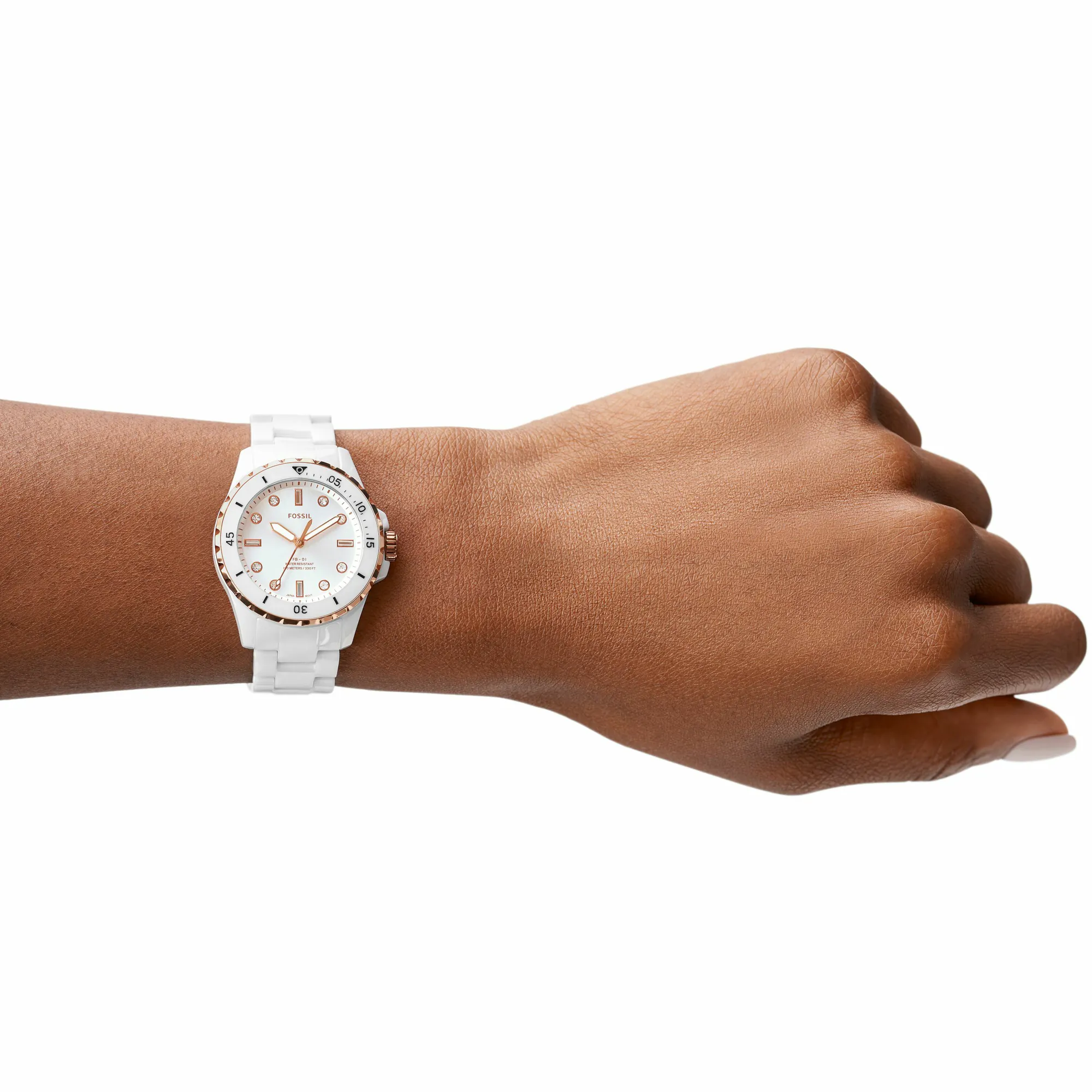 萬年鐘錶 - Fossil   全白陶瓷潛水錶造型女錶 CE1107 錶徑35MM