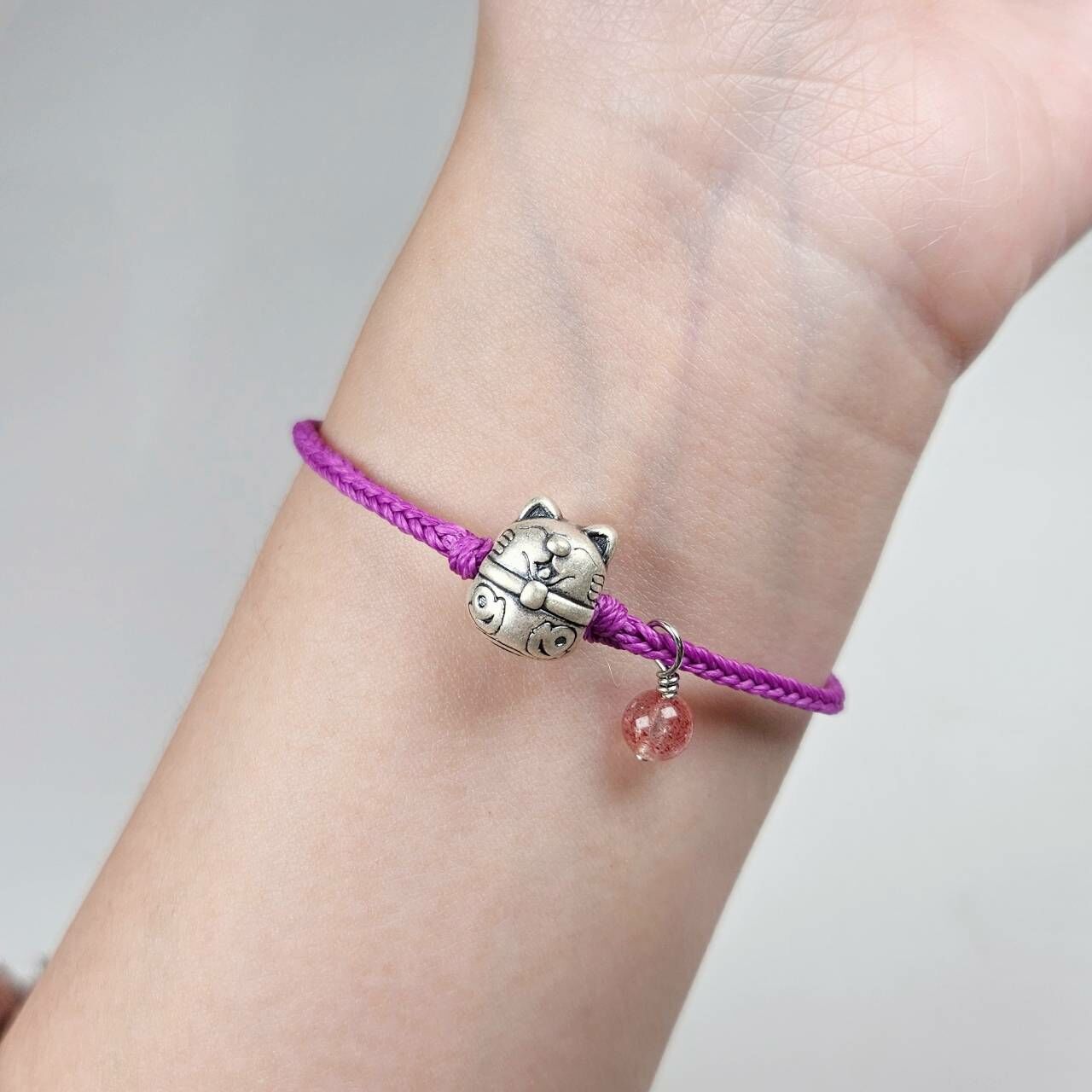 招財貓錢幣款蠟線手鍊