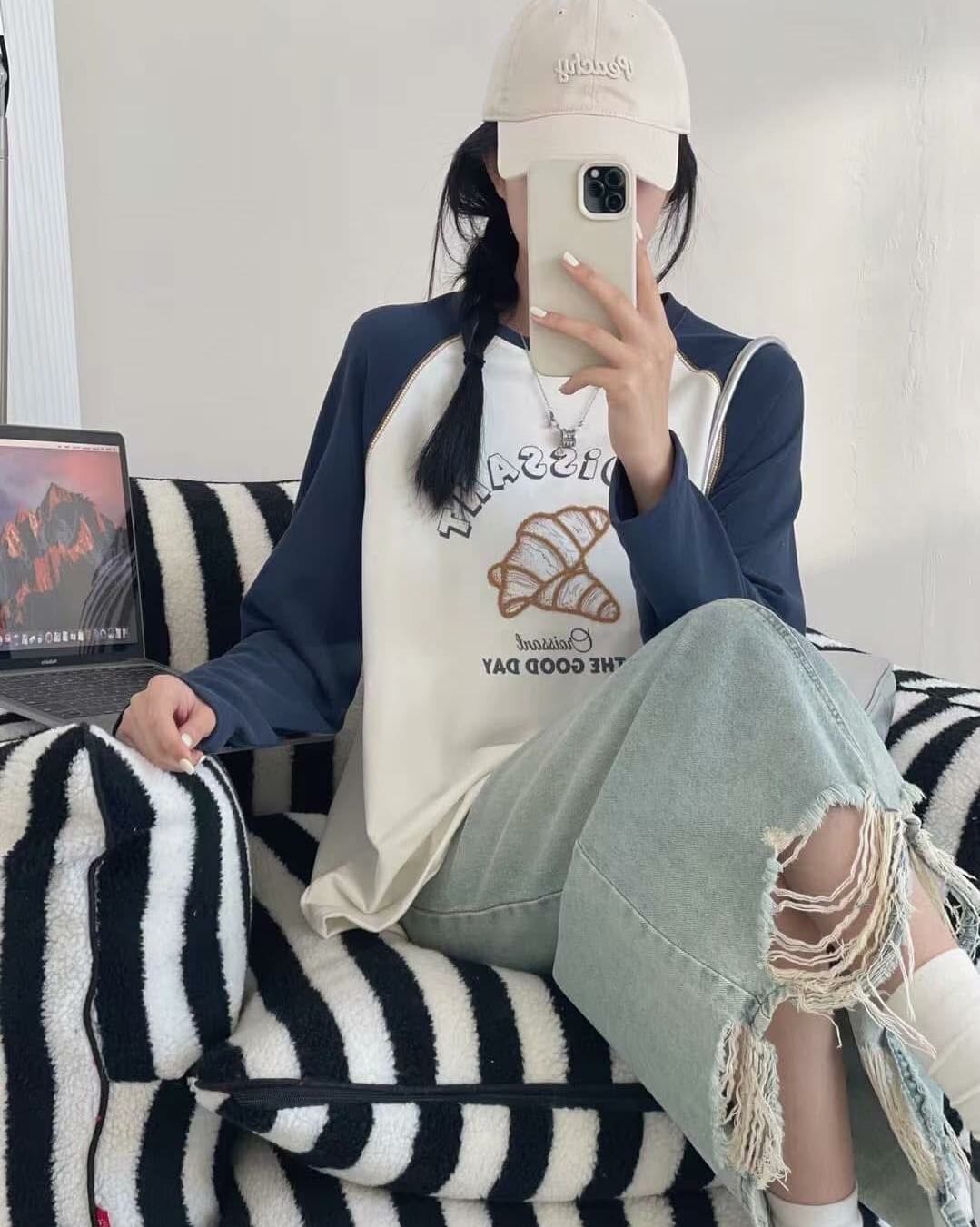 【休閒又可愛的撞色可頌造型棉tee】（現貨）