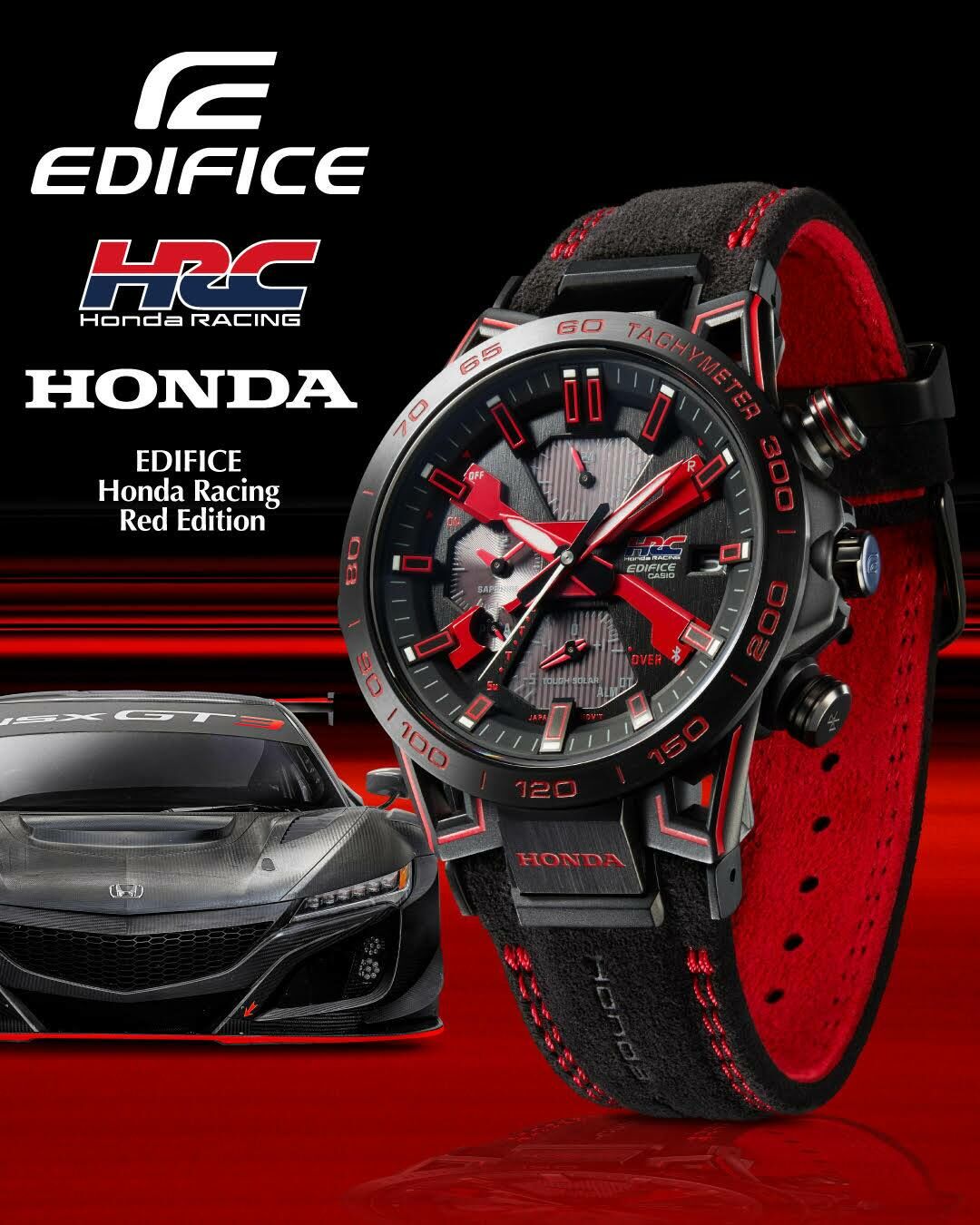 萬年鐘錶 - CASIO EDIFICE 系列 Honda鈴鹿賽道60週年紀念藍牙太陽能智慧雙顯男錶 EQB-2000HR-1A 錶徑 : 47.8MM