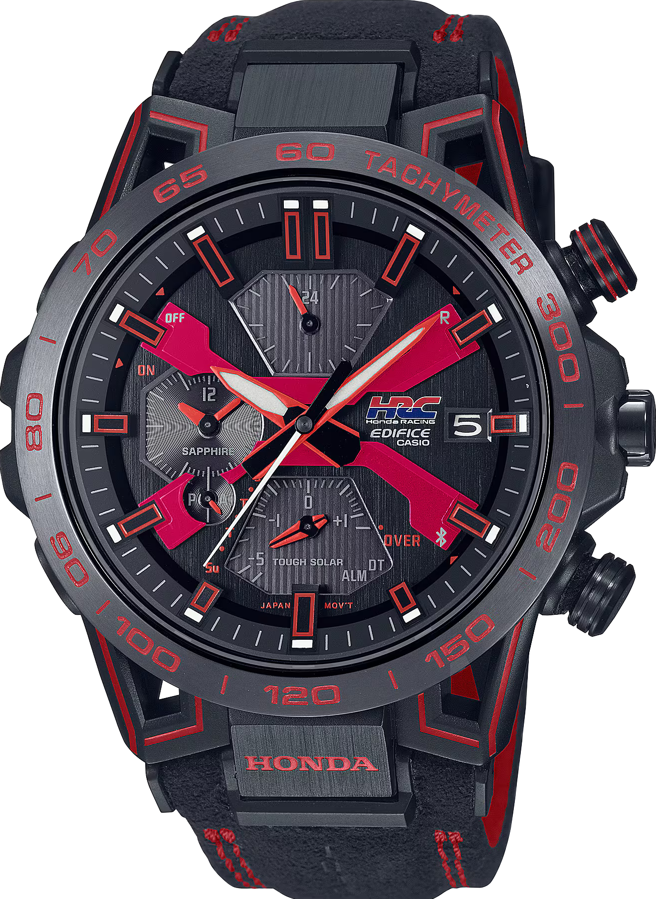 萬年鐘錶 - CASIO EDIFICE 系列 Honda鈴鹿賽道60週年紀念藍牙太陽能智慧雙顯男錶 EQB-2000HR-1A 錶徑 : 47.8MM