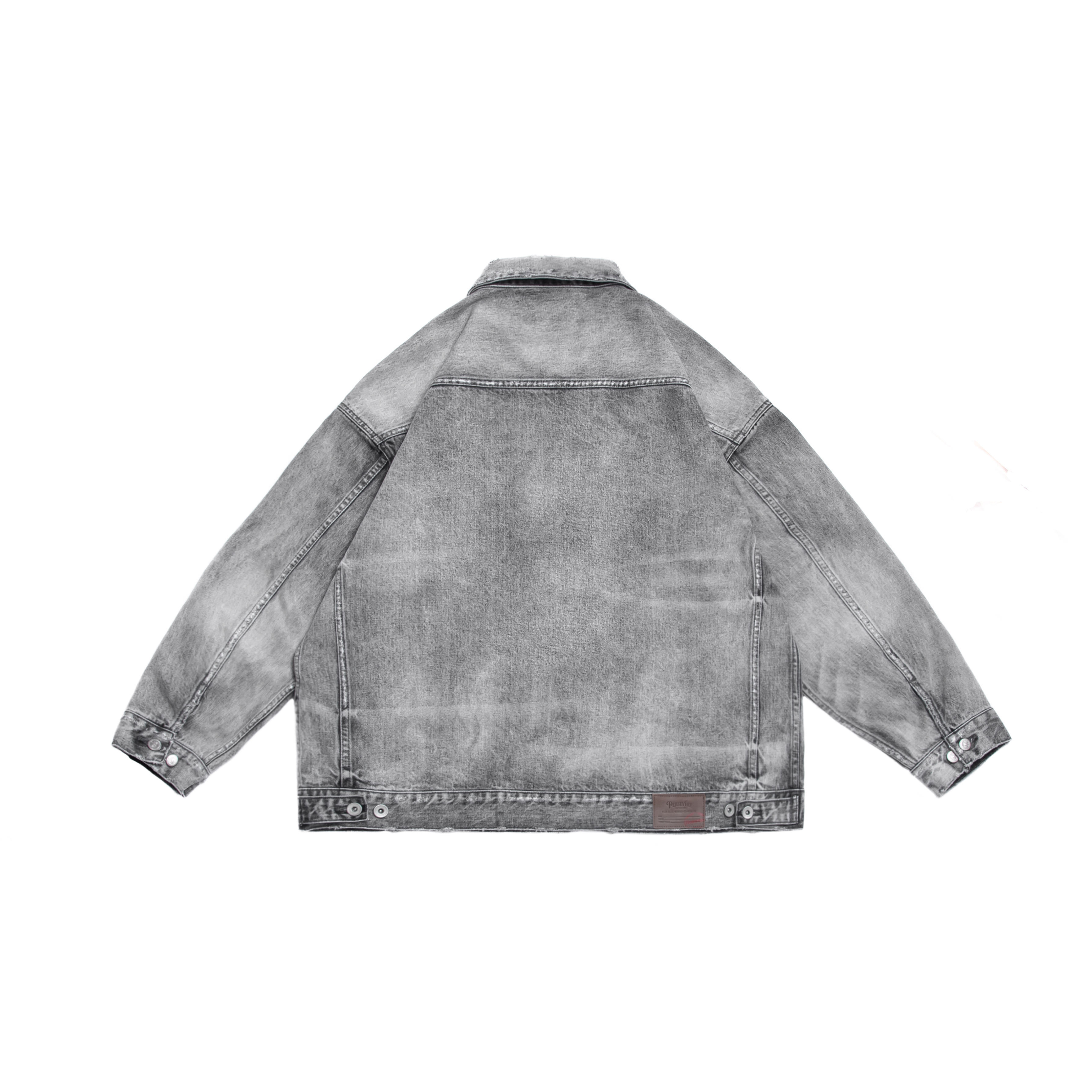 PERSEVERE DESTROYED EFFECT SELVEDGE DENIM JACKET ( 5TH ANNIVERSARY LIMITED ) - WASHED GREY