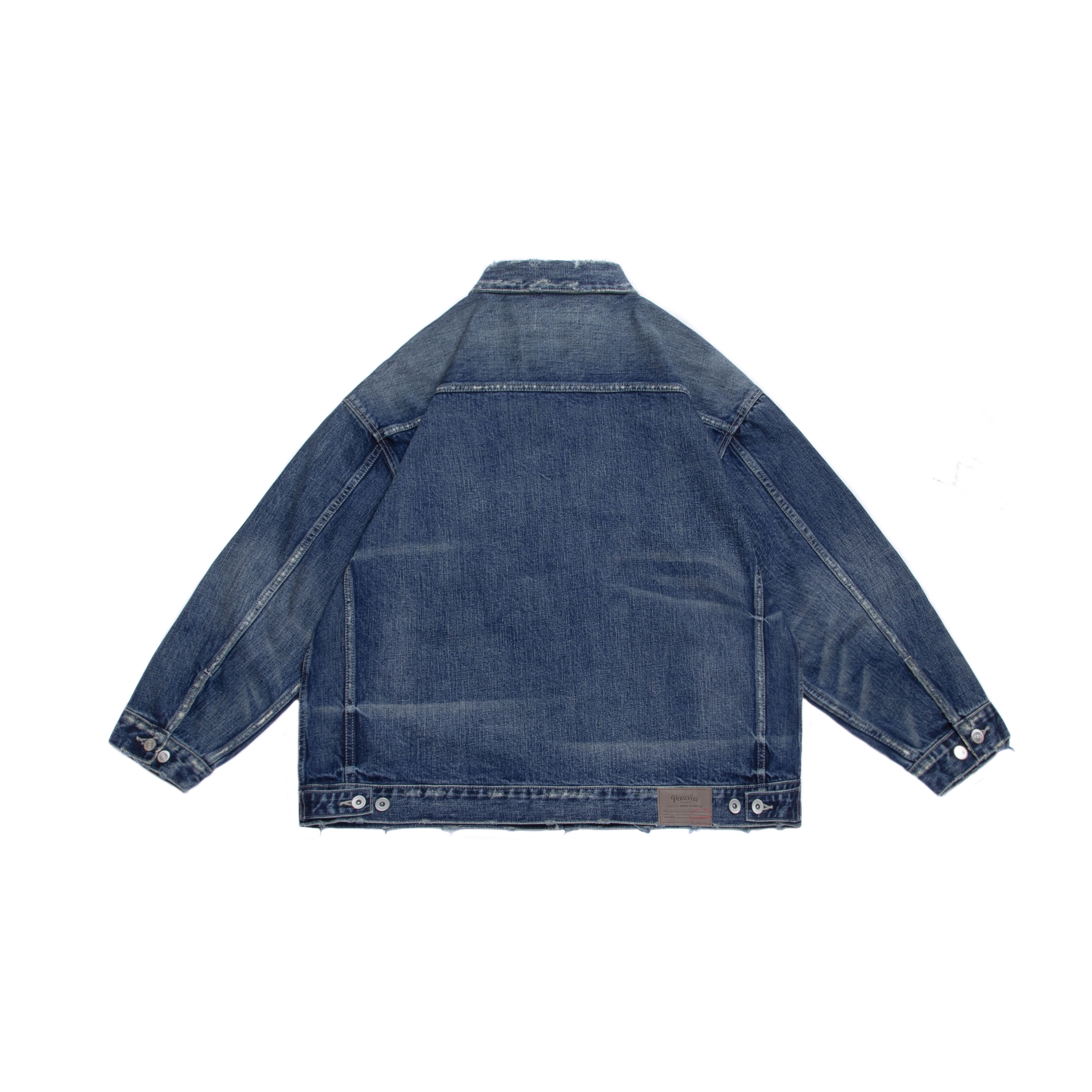 PERSEVERE DESTROYED EFFECT SELVEDGE DENIM JACKET ( 5TH ANNIVERSARY LIMITED ) - WASHED BLUE