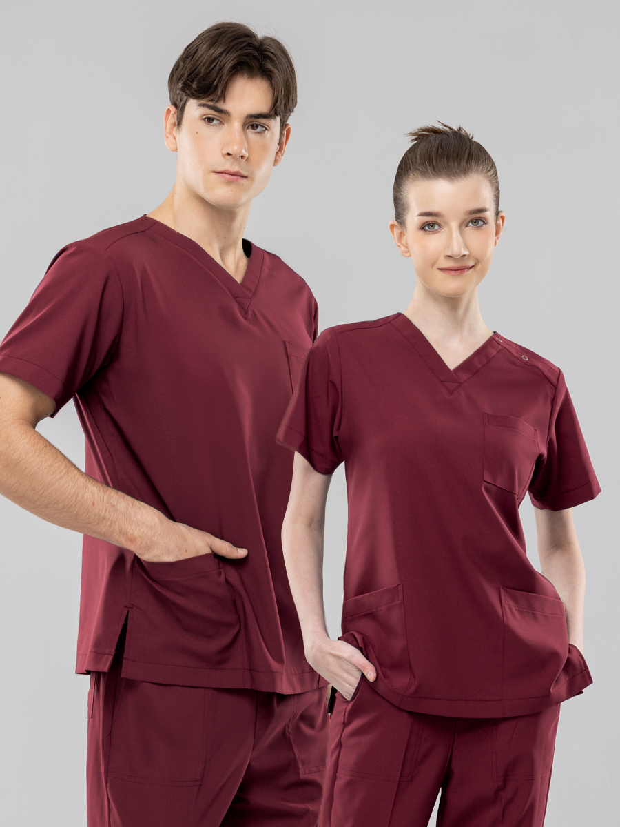 【 AC719-F7 】男女通用-刷手上衣-AC輕羽布-暗棗紅