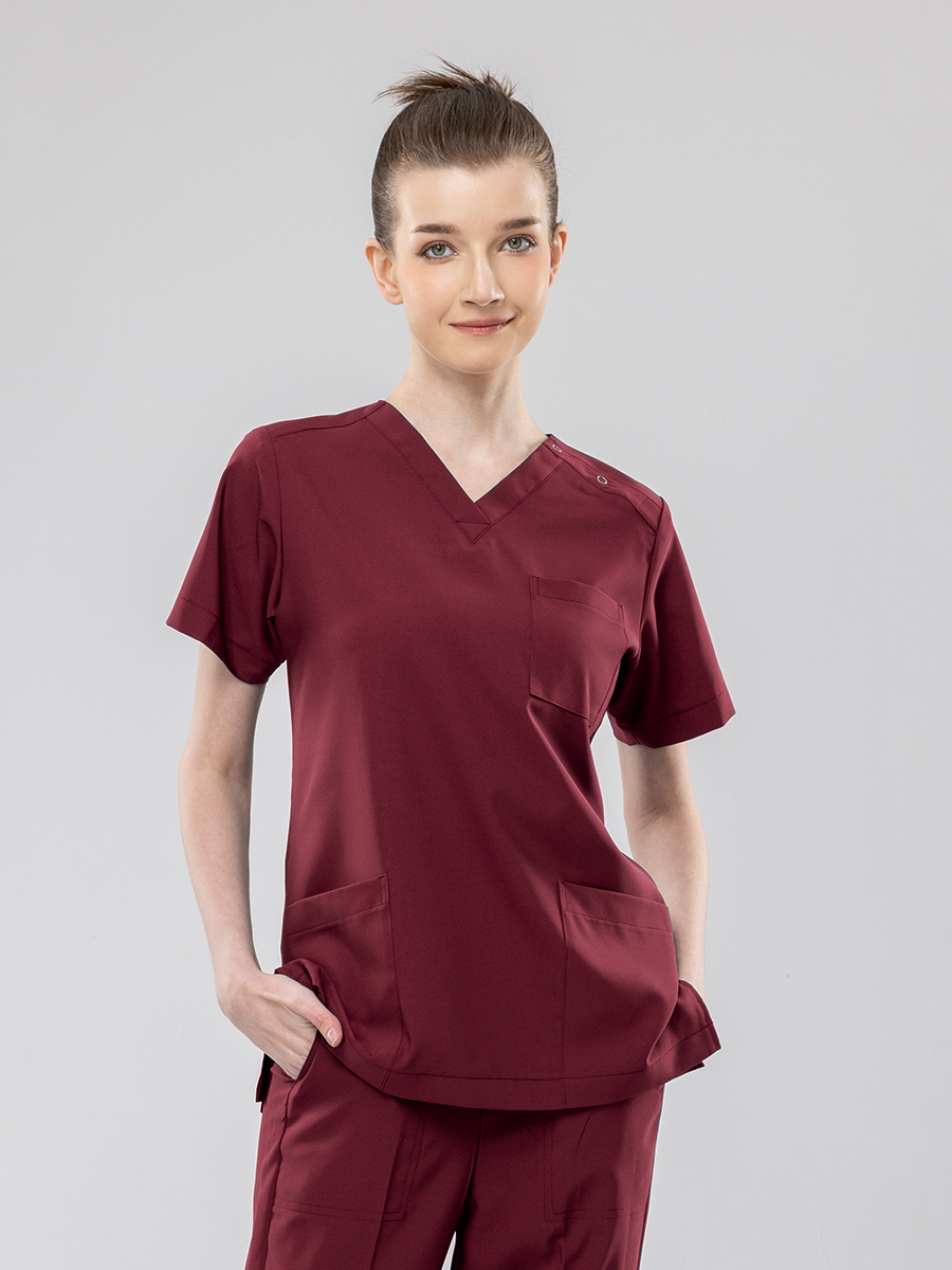 【 AC719-F7 】男女通用-刷手上衣-AC輕羽布-暗棗紅