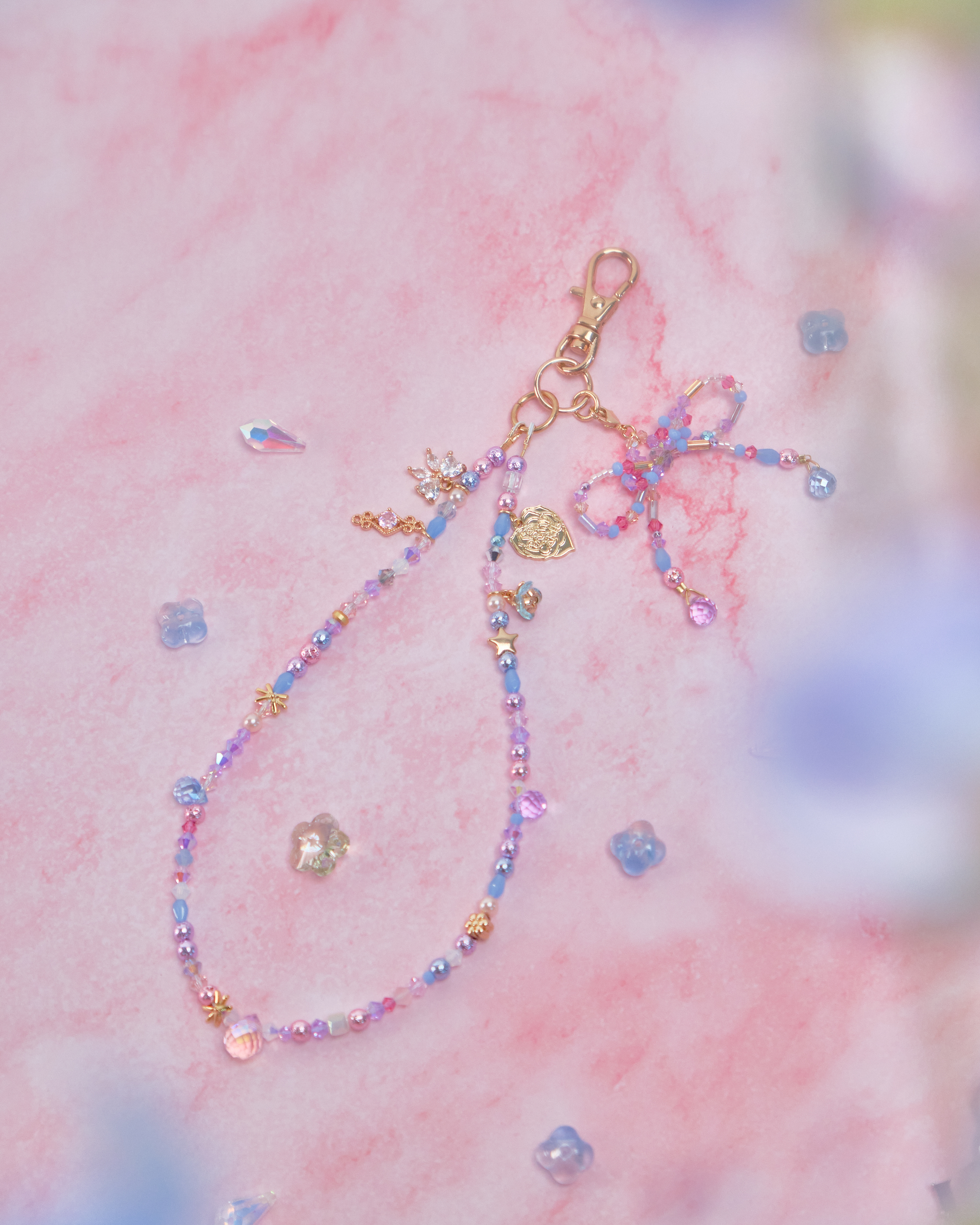 11670 水晶短手機鏈配可拆式珠仔蝴蝶結吊墜