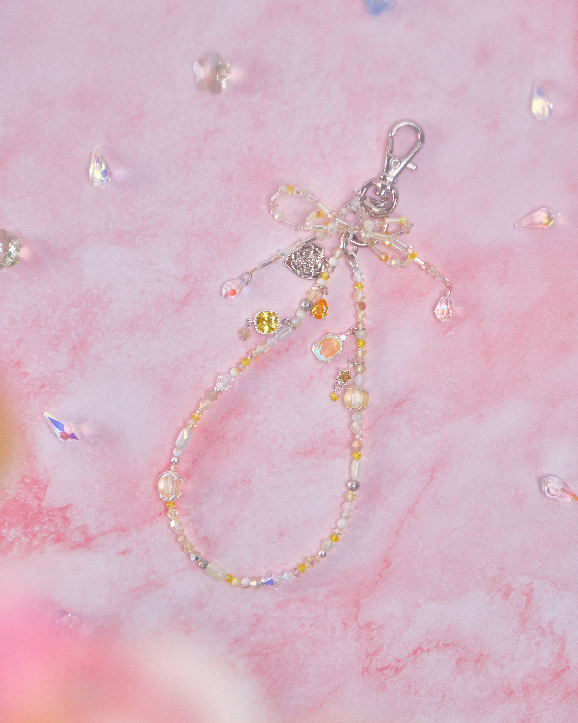 11671 水晶短手機鏈配可拆式珠仔蝴蝶結吊墜