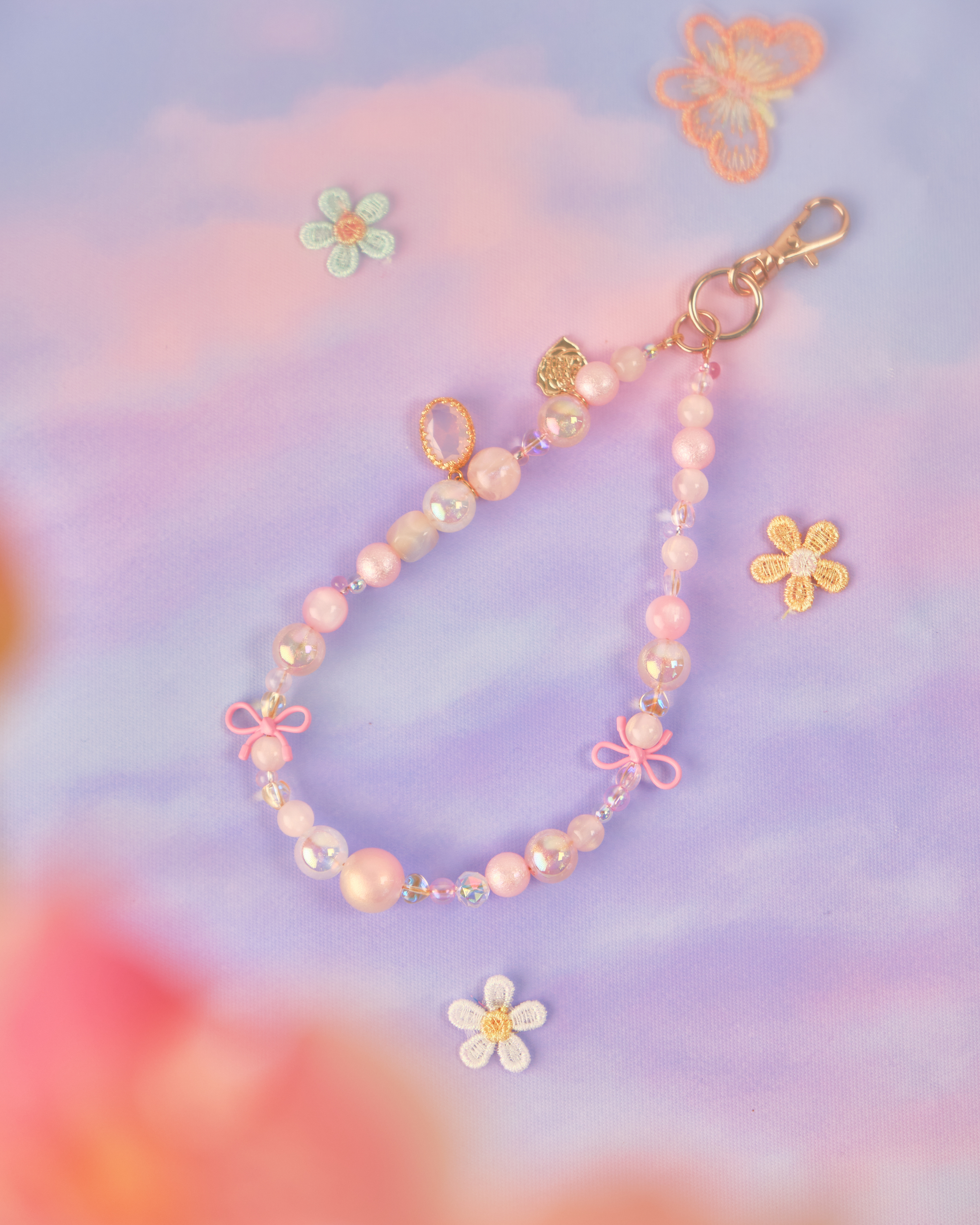 11665 Oil Painting Style Electroplating Beads Phone Strap 