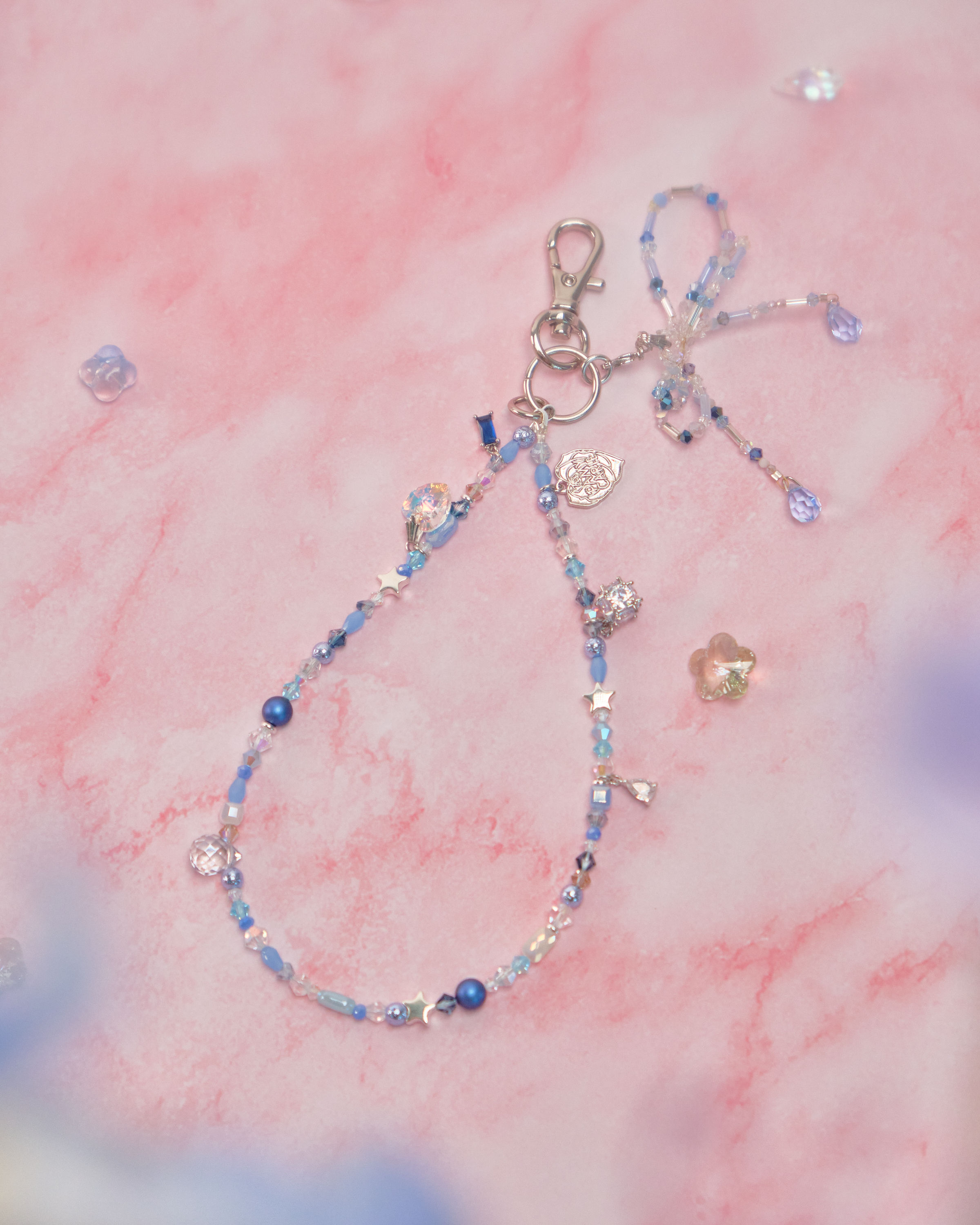 11674 Crystal Phone Strap with Detachable Beaded Ribbon Pendant