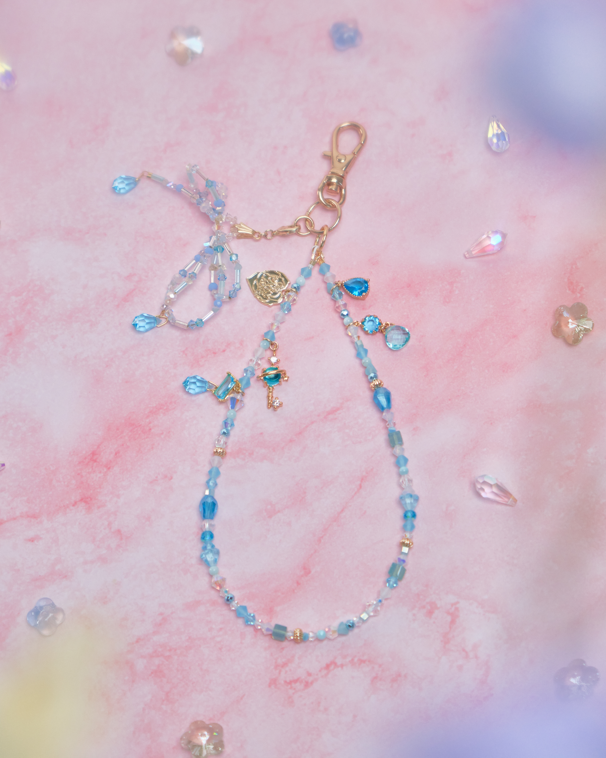 11673 Crystal Phone Strap with Detachable Beaded Ribbon Pendant