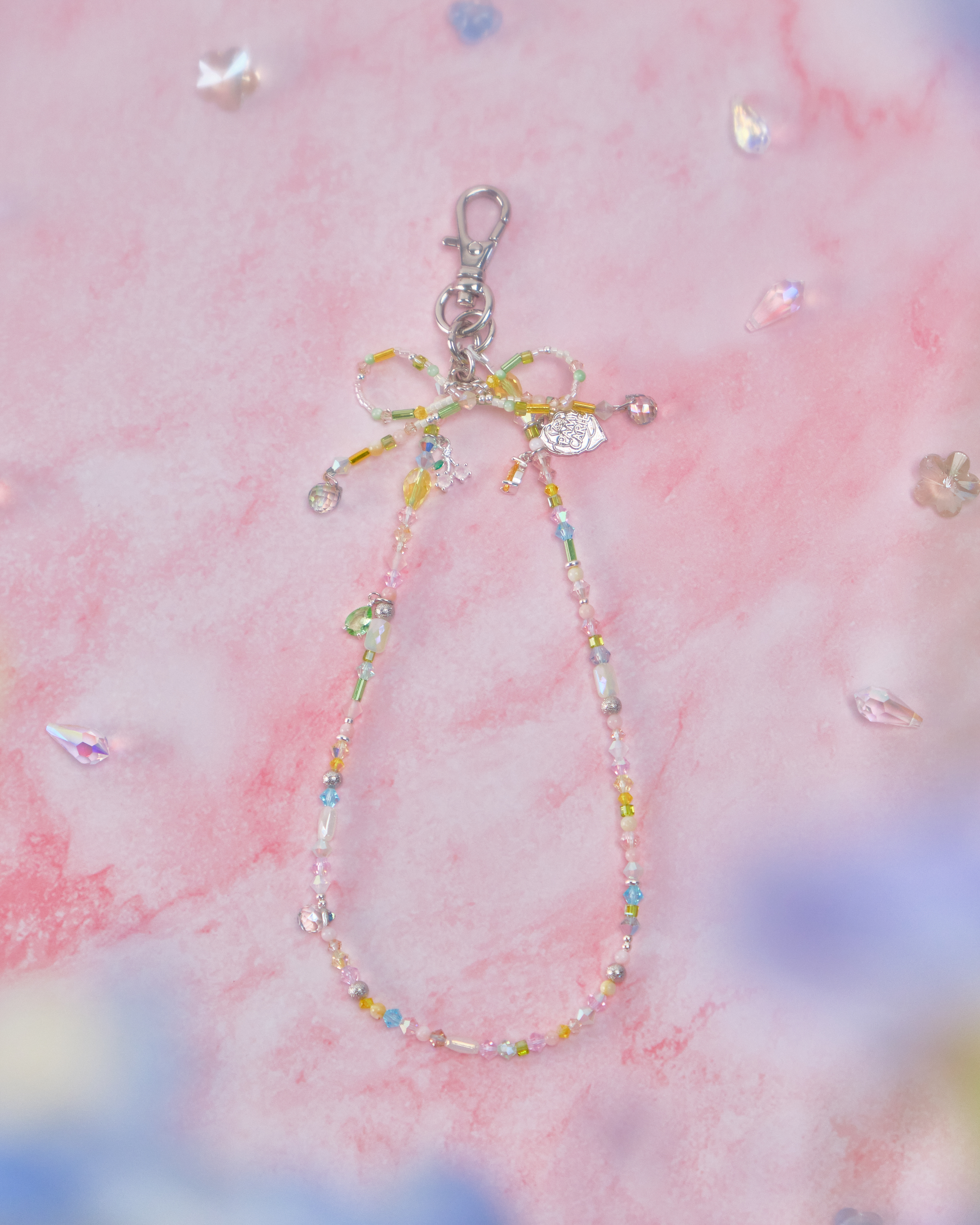 11672 Crystal Phone Strap with Detachable Beaded Ribbon Pendant