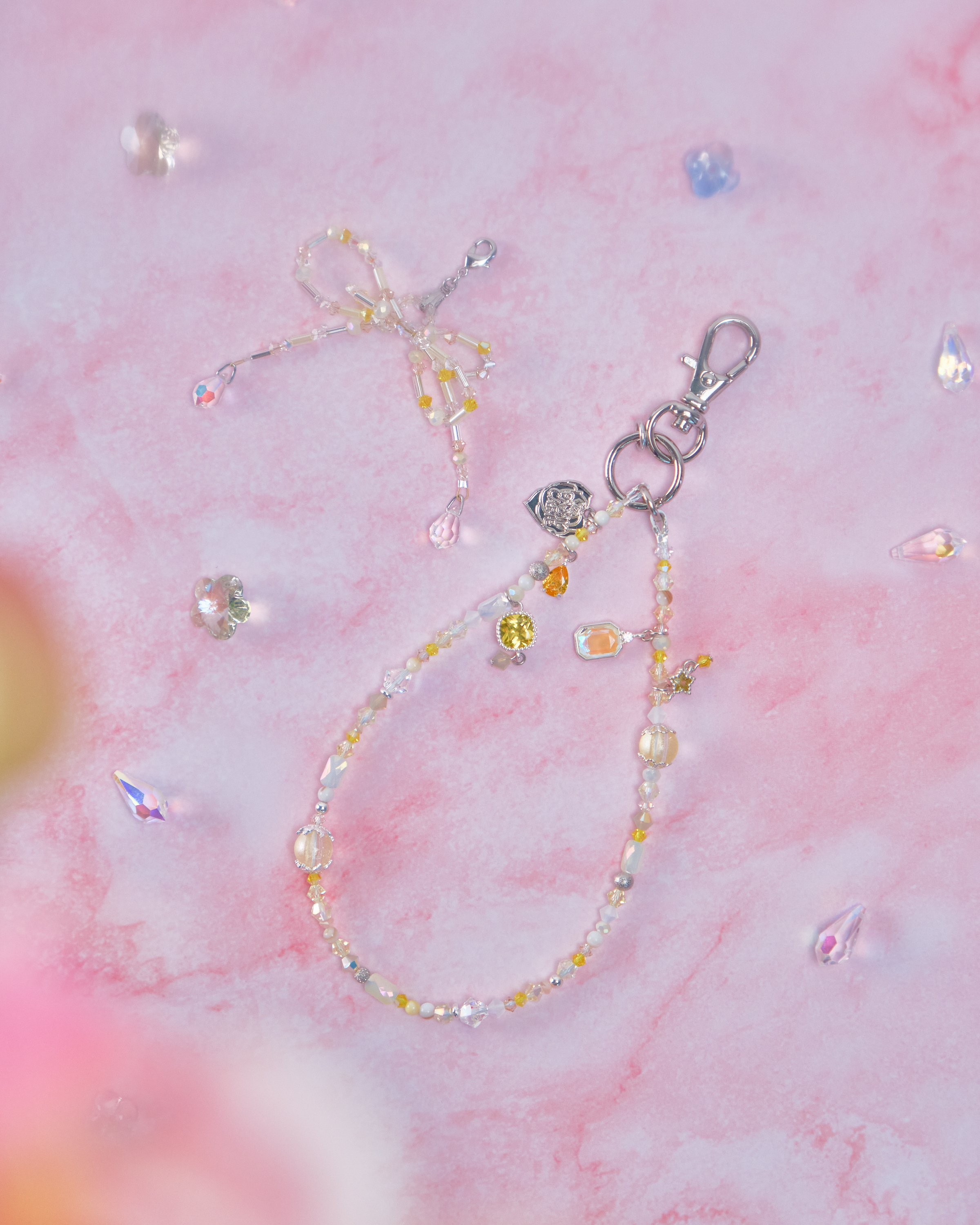 11671 水晶短手機鏈配可拆式珠仔蝴蝶結吊墜