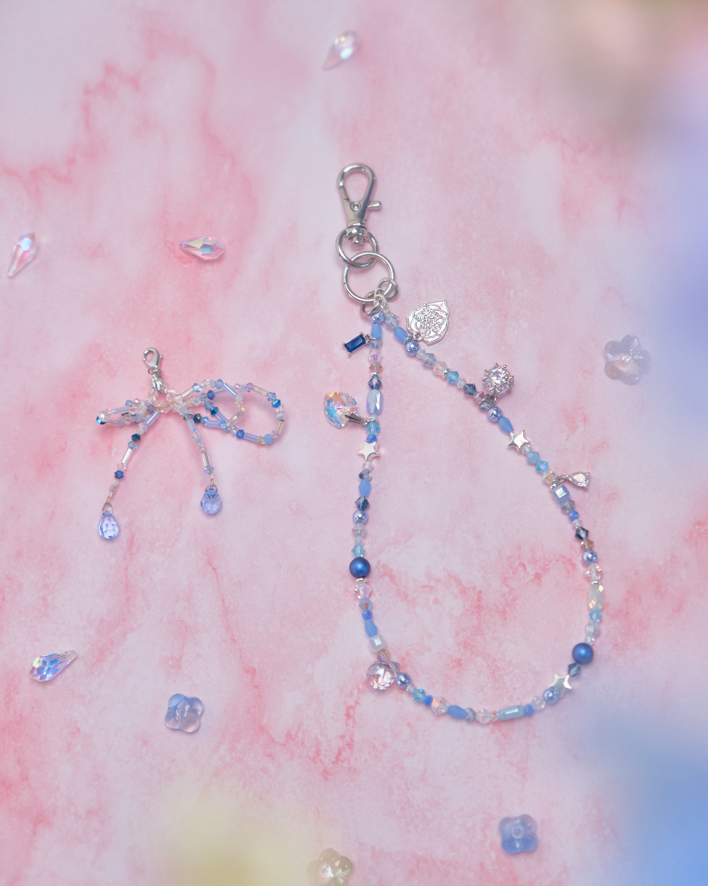 11674 Crystal Phone Strap with Detachable Beaded Ribbon Pendant