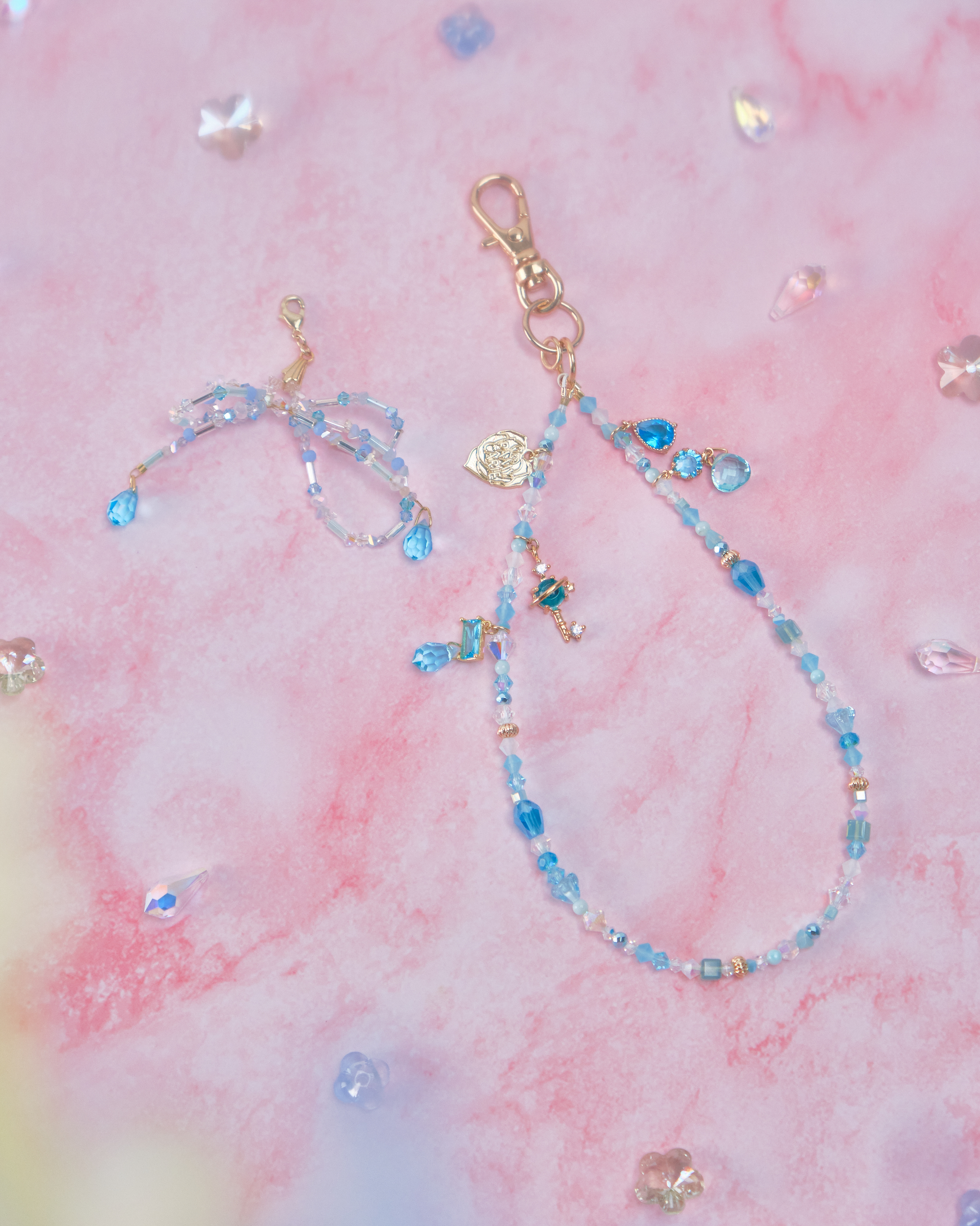 11673 Crystal Phone Strap with Detachable Beaded Ribbon Pendant