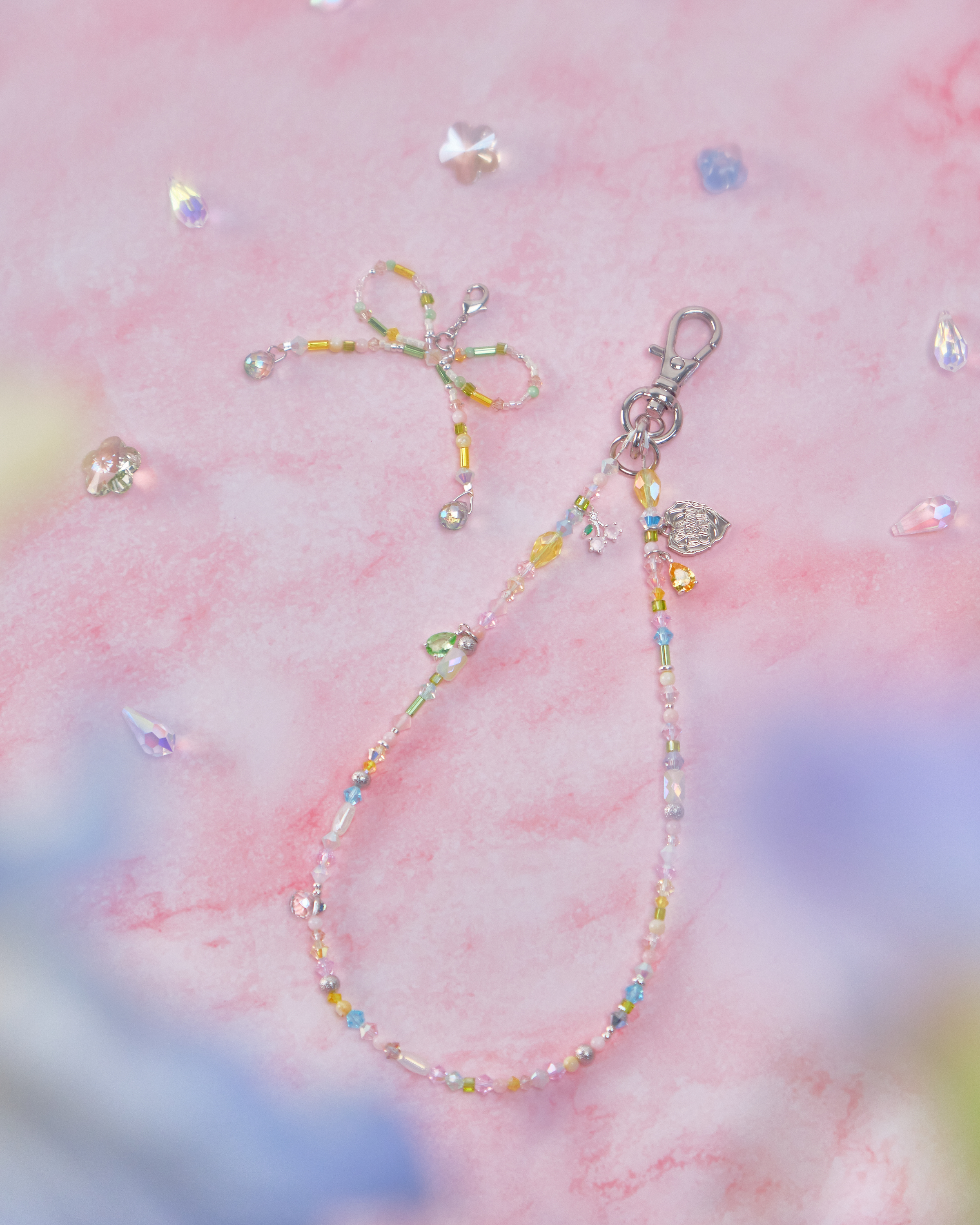 11672 Crystal Phone Strap with Detachable Beaded Ribbon Pendant
