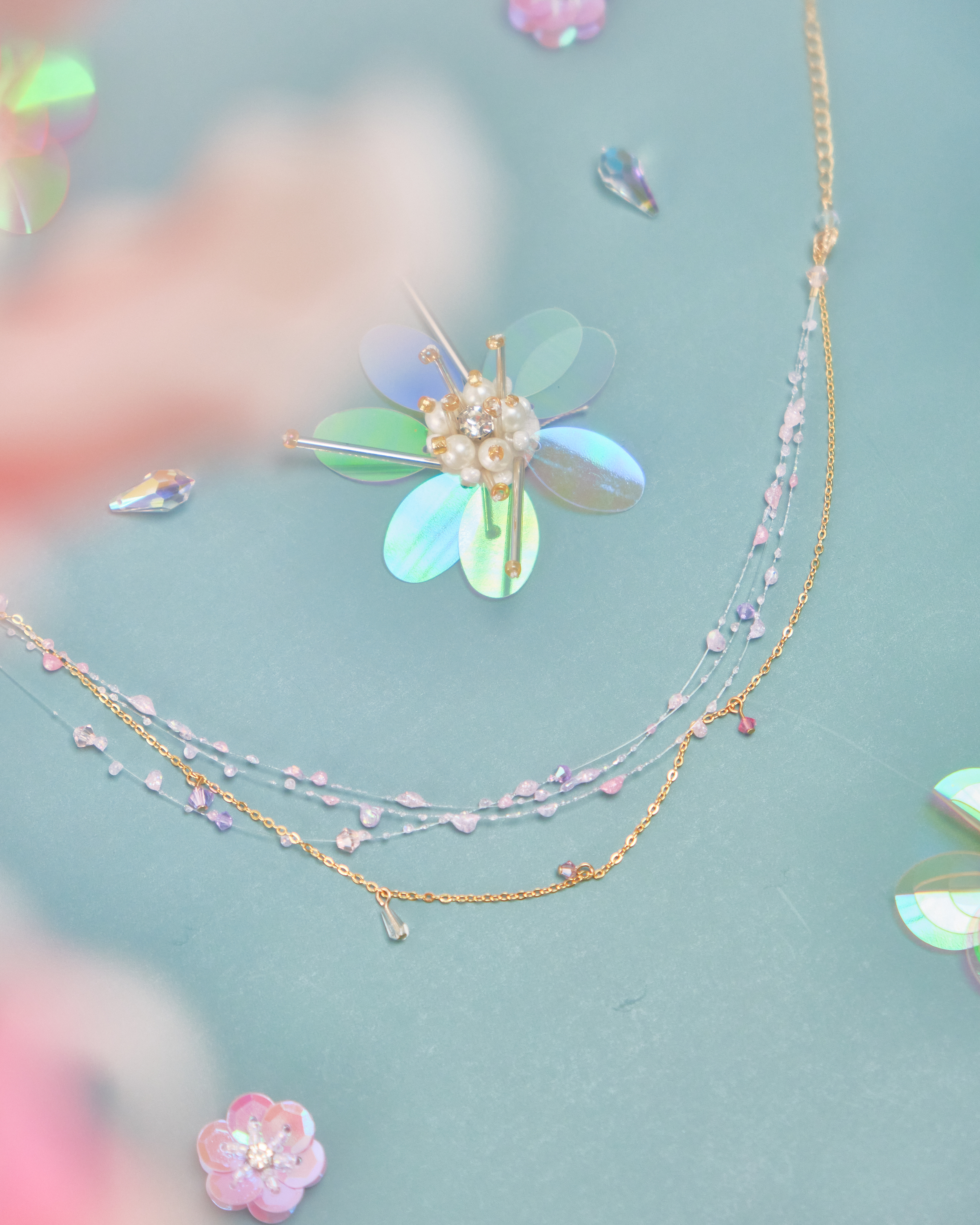 11696 樹脂幻彩露珠S925短頸鏈