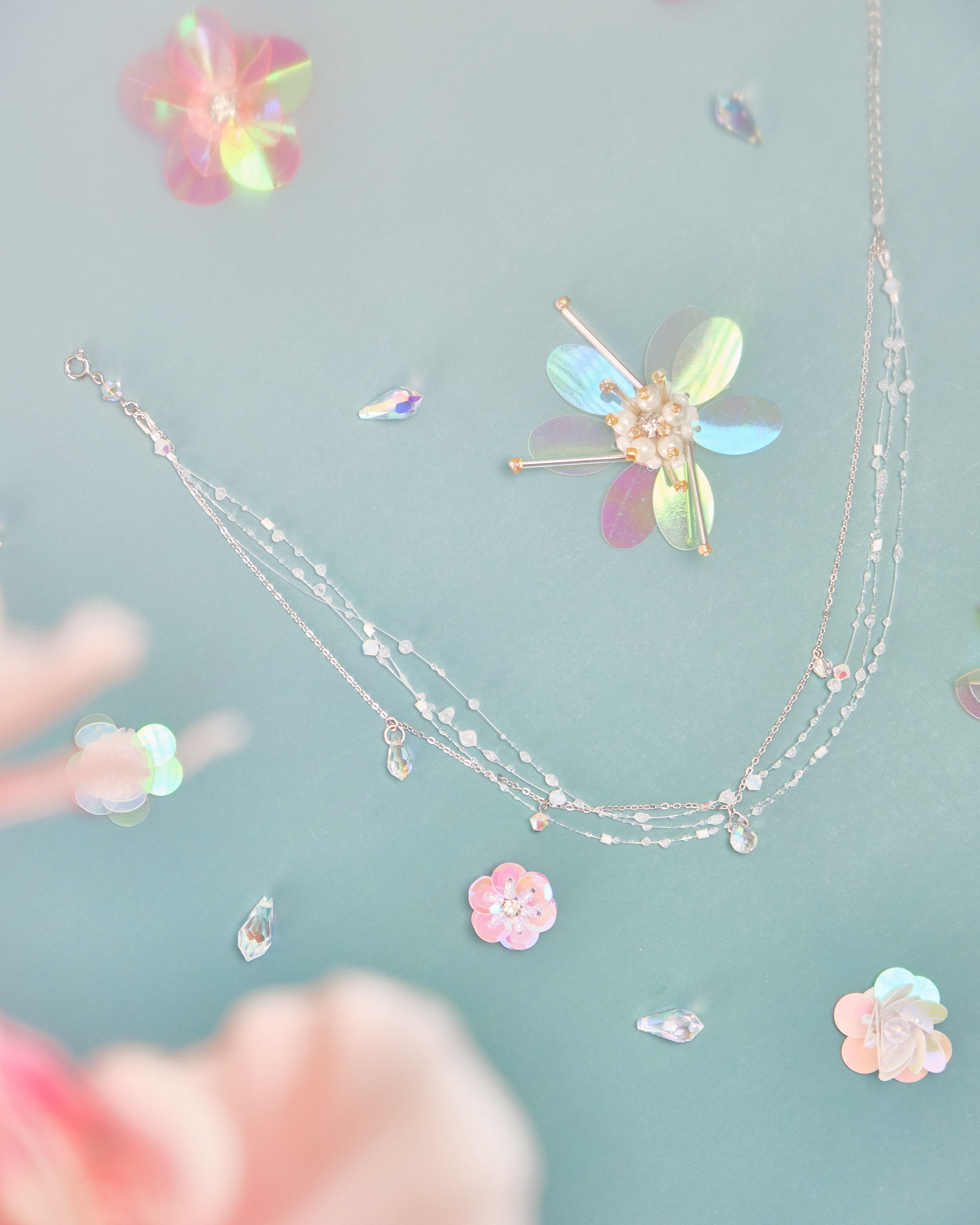 11692 Resin Colorful Dewdrop S925 Short Necklace