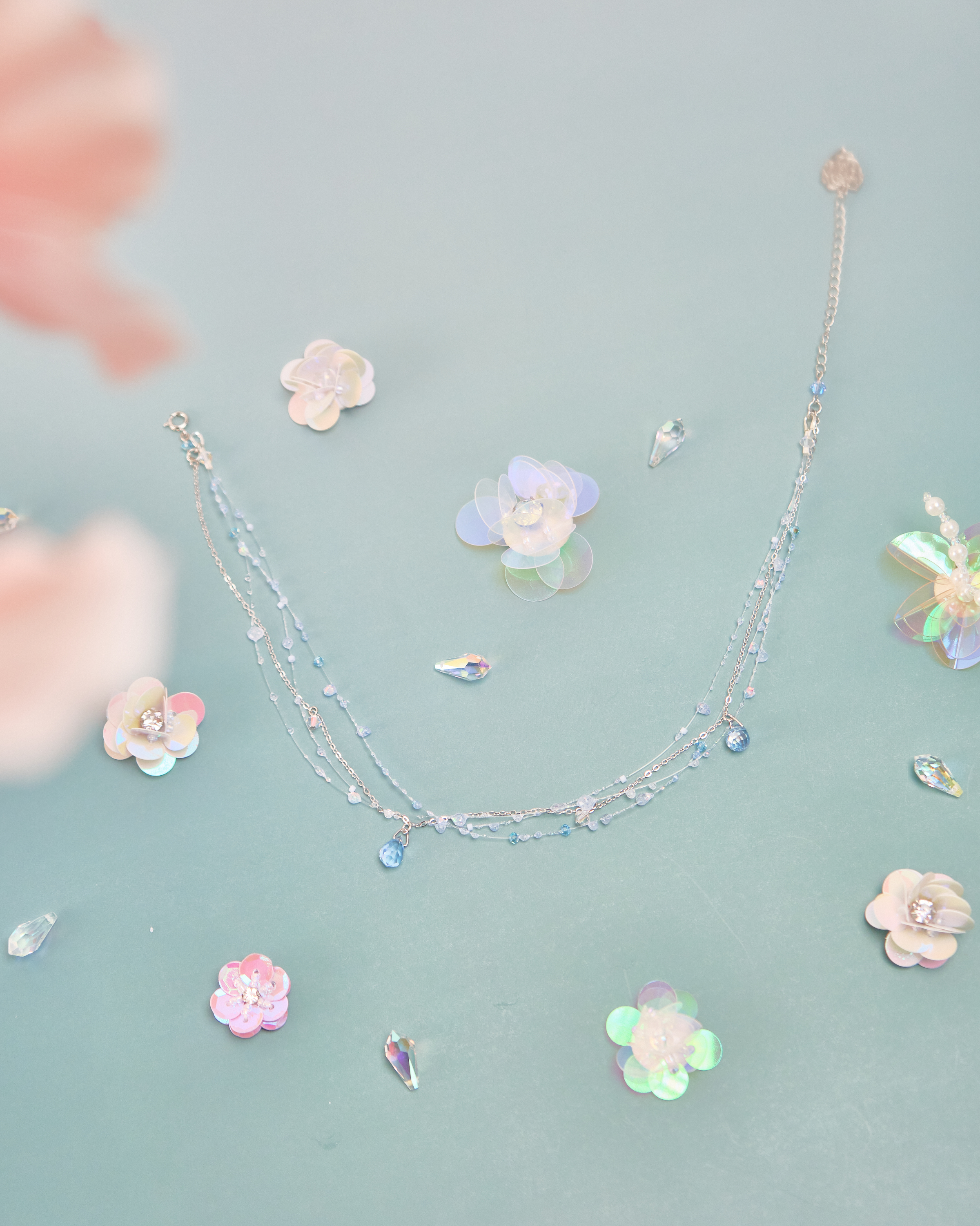 11695 Resin Colorful Dewdrop S925 Short Necklace