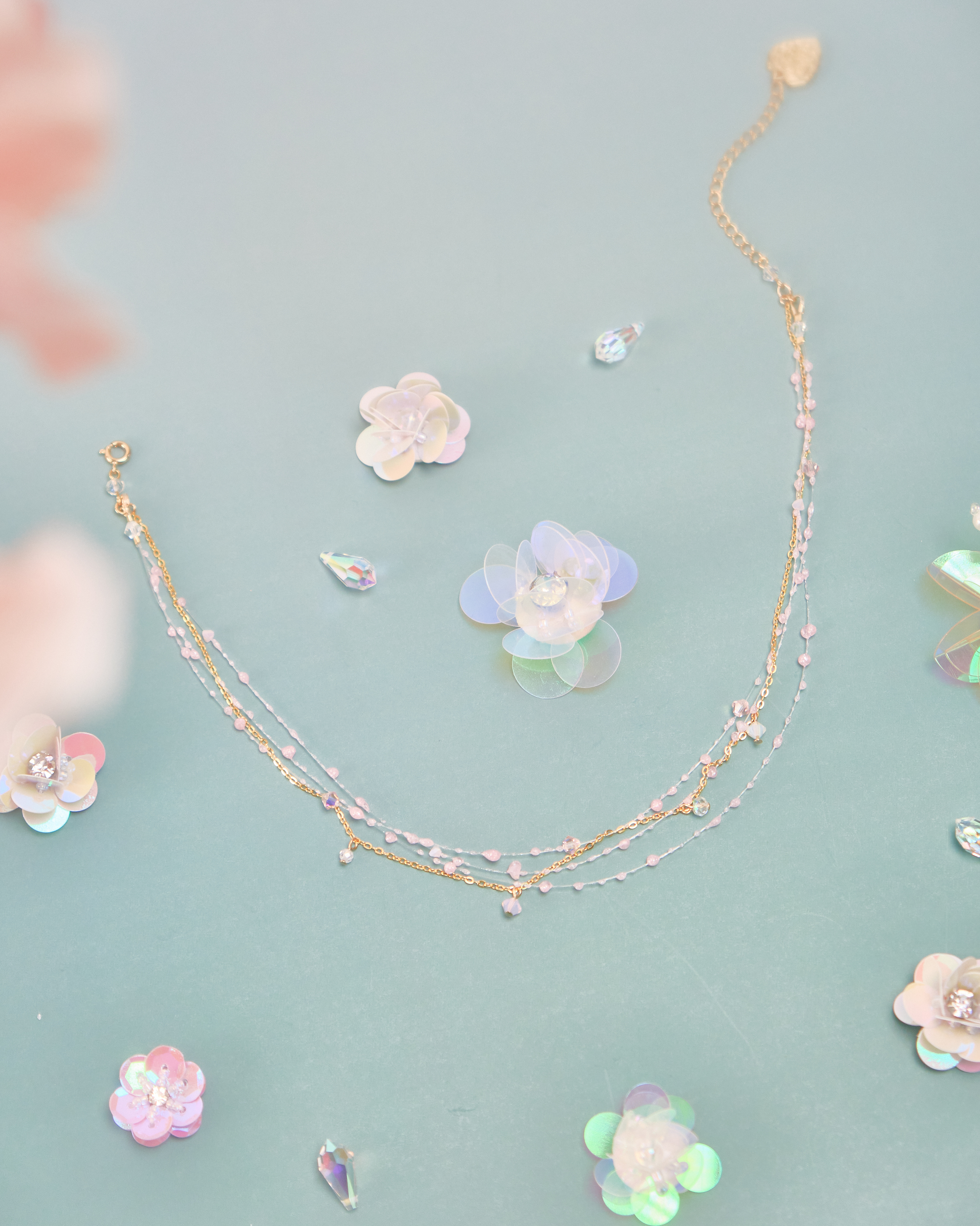 11694 樹脂幻彩露珠S925短頸鏈