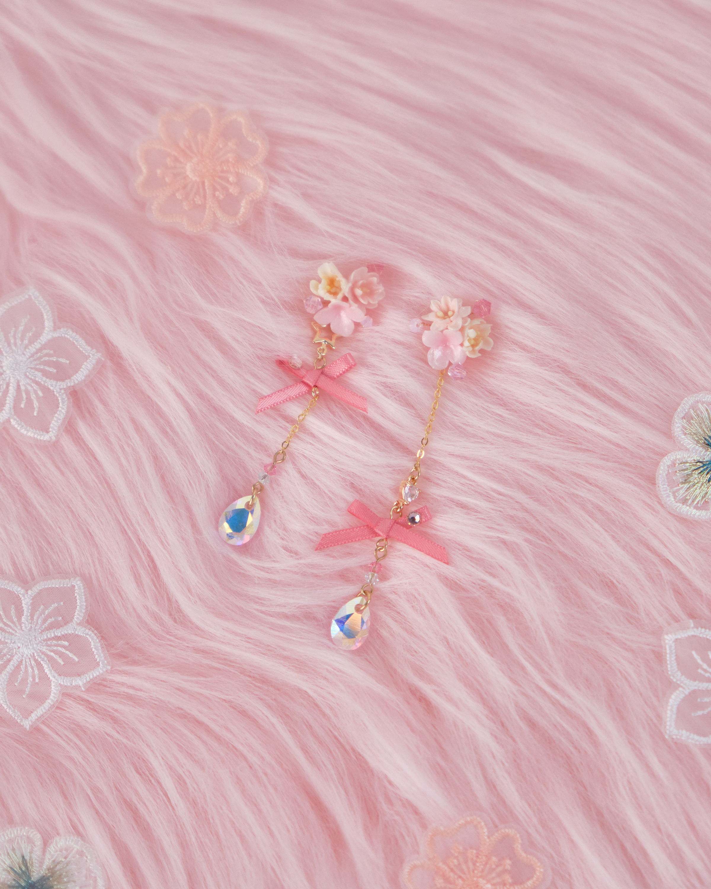 11730 日常小花蝴蝶結吊墜S925兩用耳環