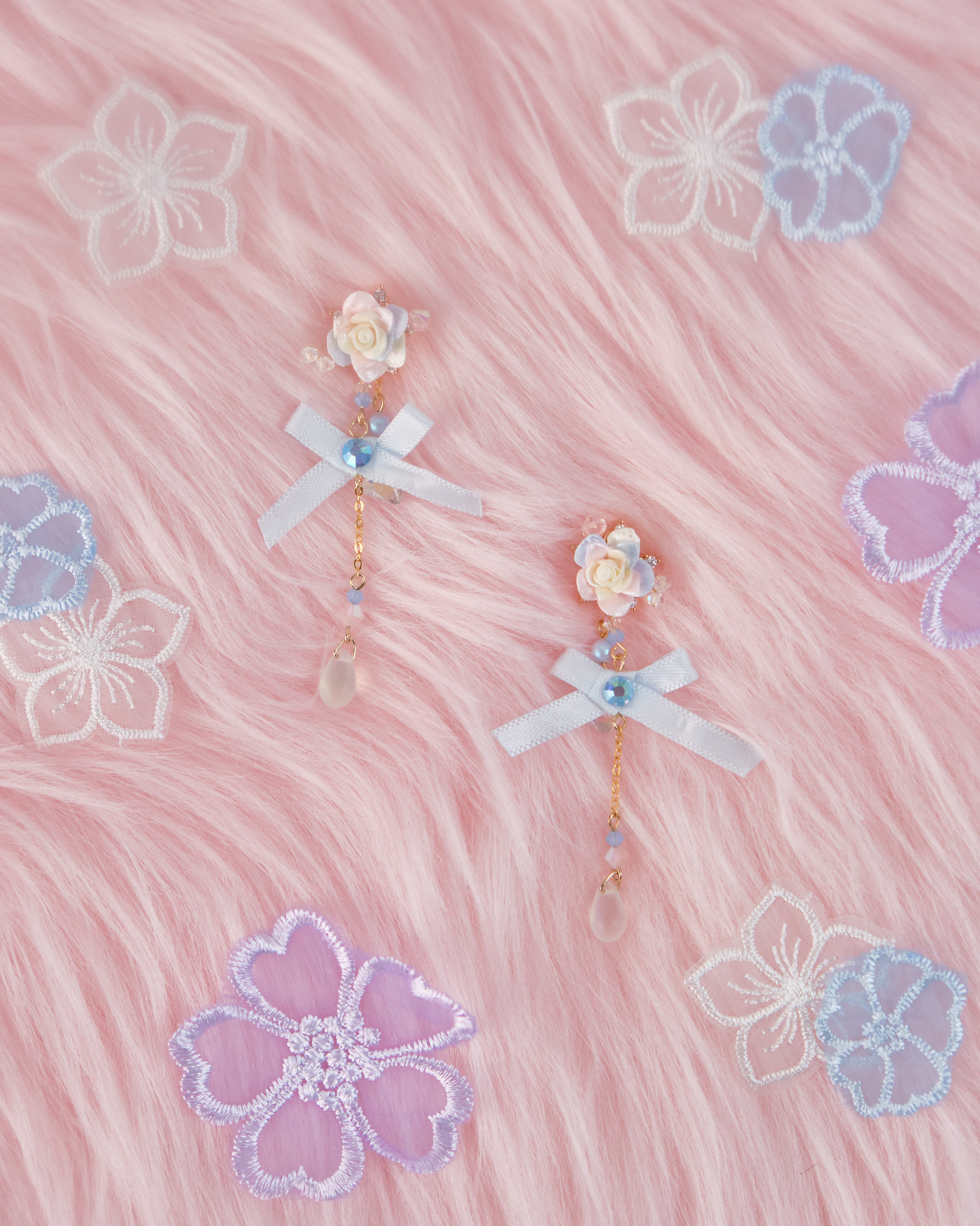 11732 日常小花蝴蝶結吊墜S925兩用耳環