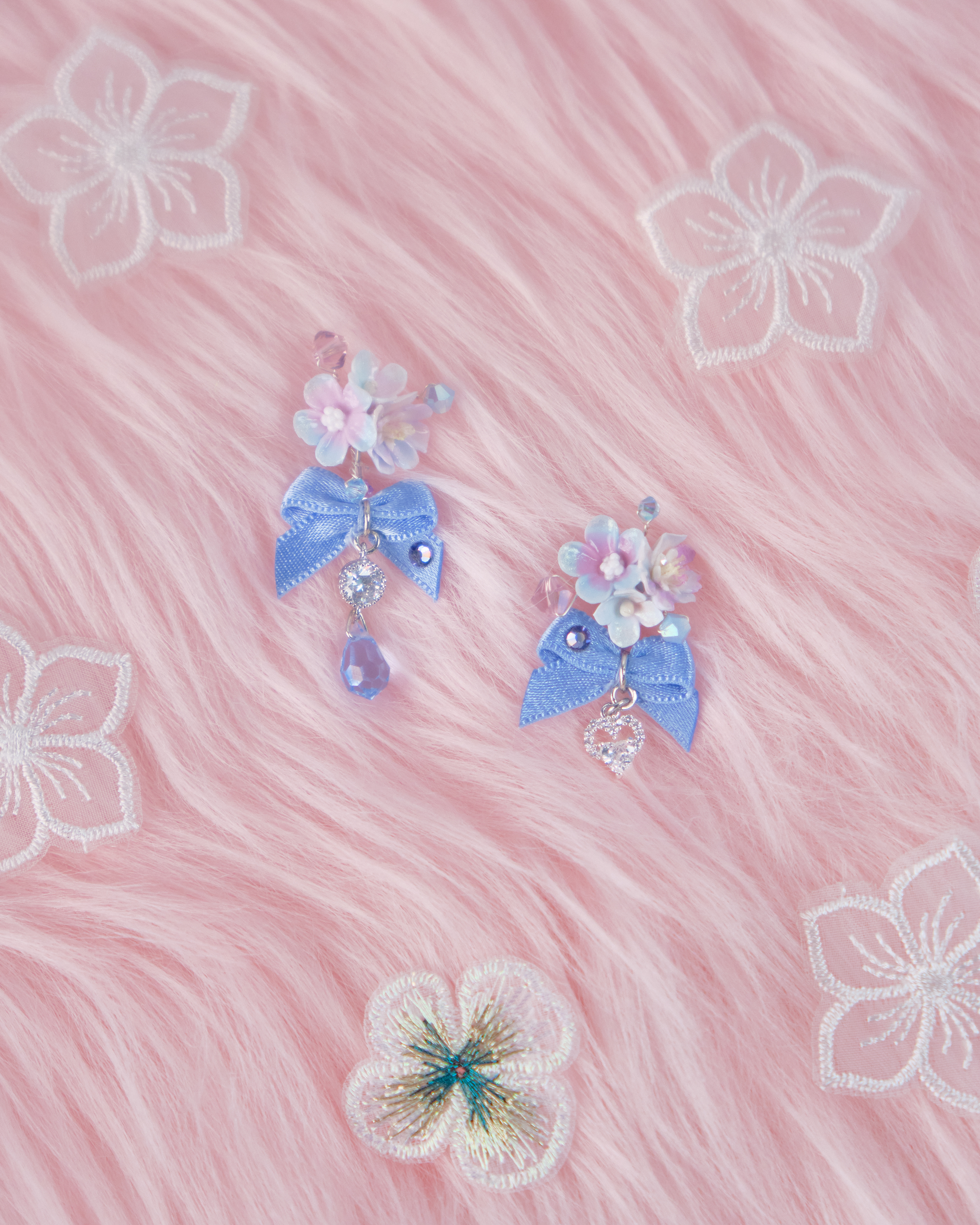 11734 日常小花蝴蝶結吊墜S925兩用耳環