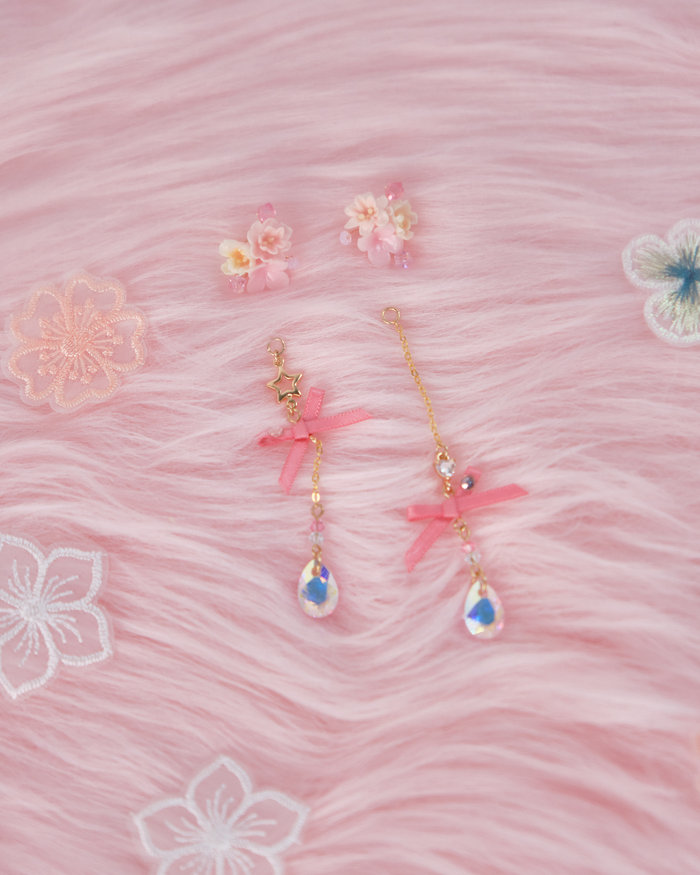 11730 日常小花蝴蝶結吊墜S925兩用耳環