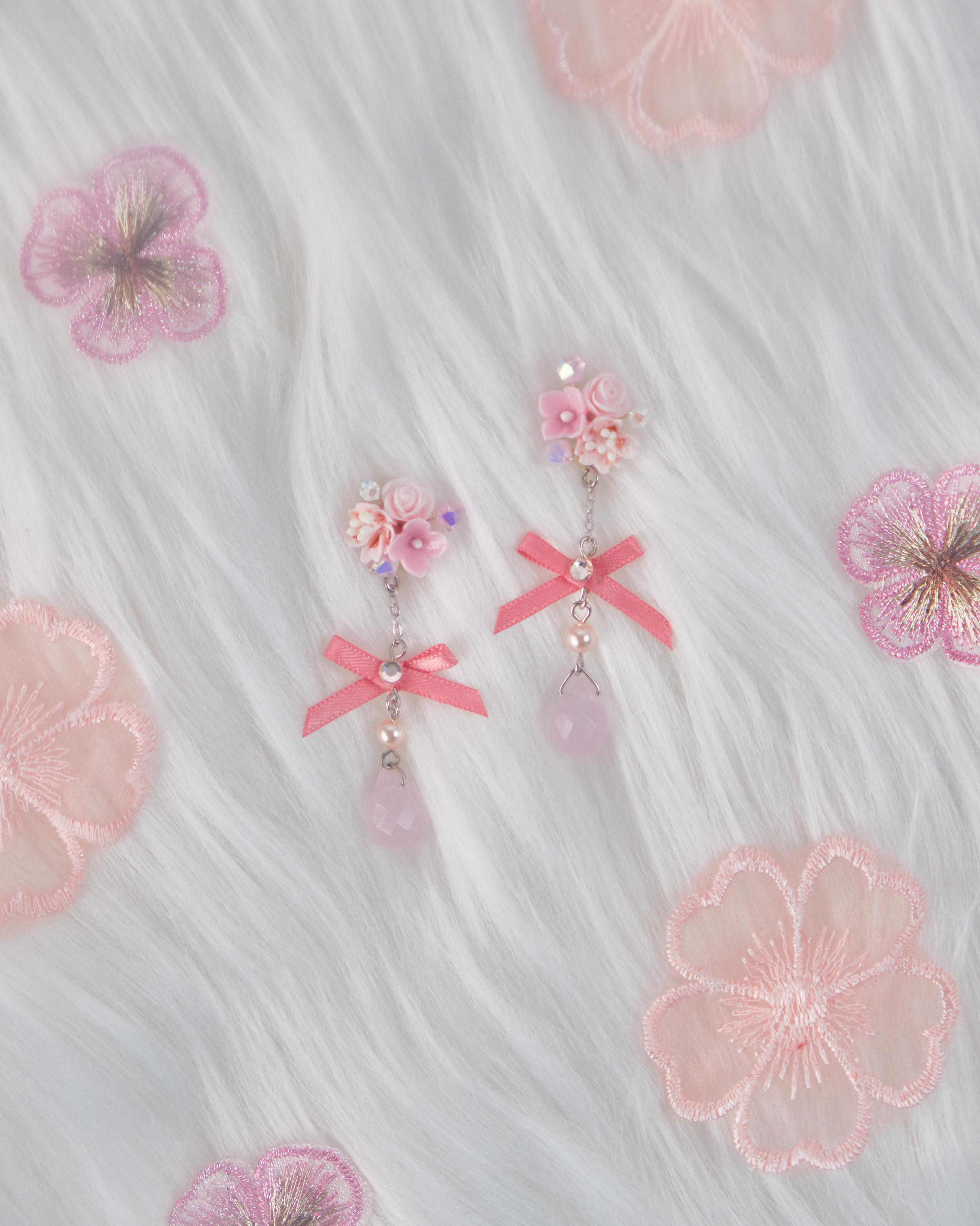 11738 日常小花蝴蝶結吊墜S925兩用耳環